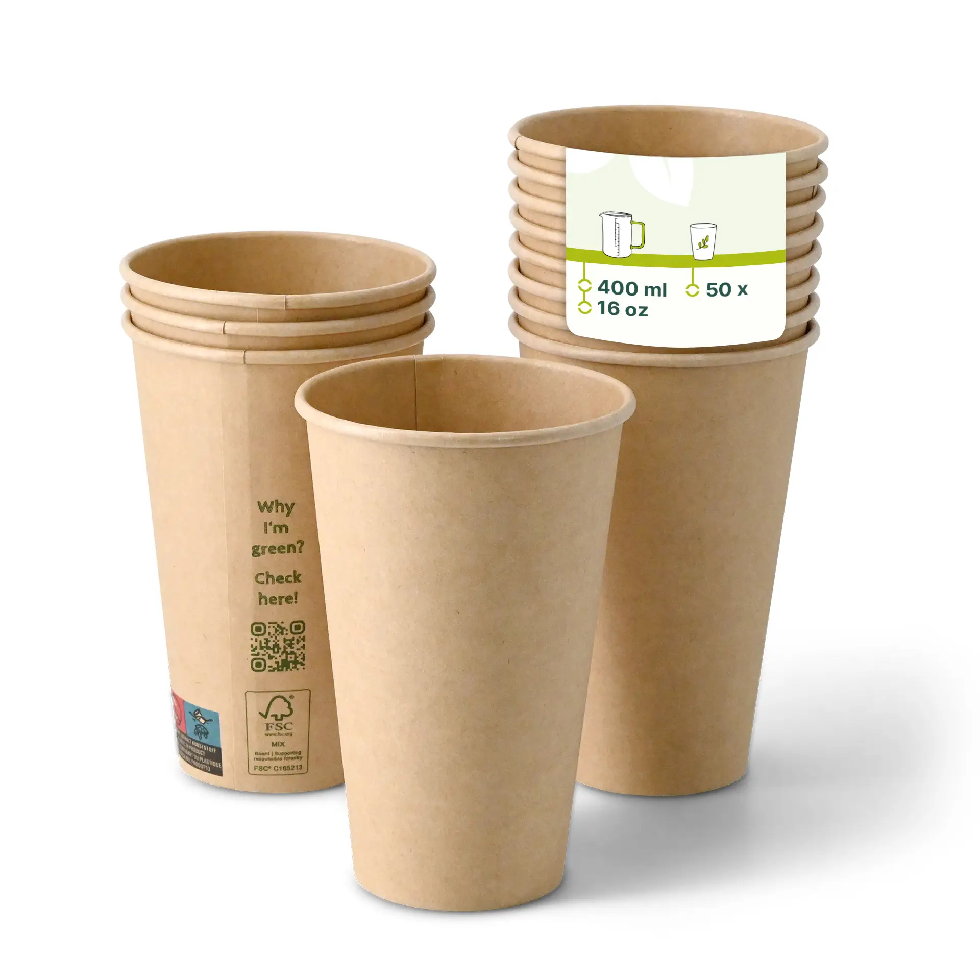 Paper cup 400 ml / 16 oz, Ø 90 mm, single wall, brown, PLA-coated