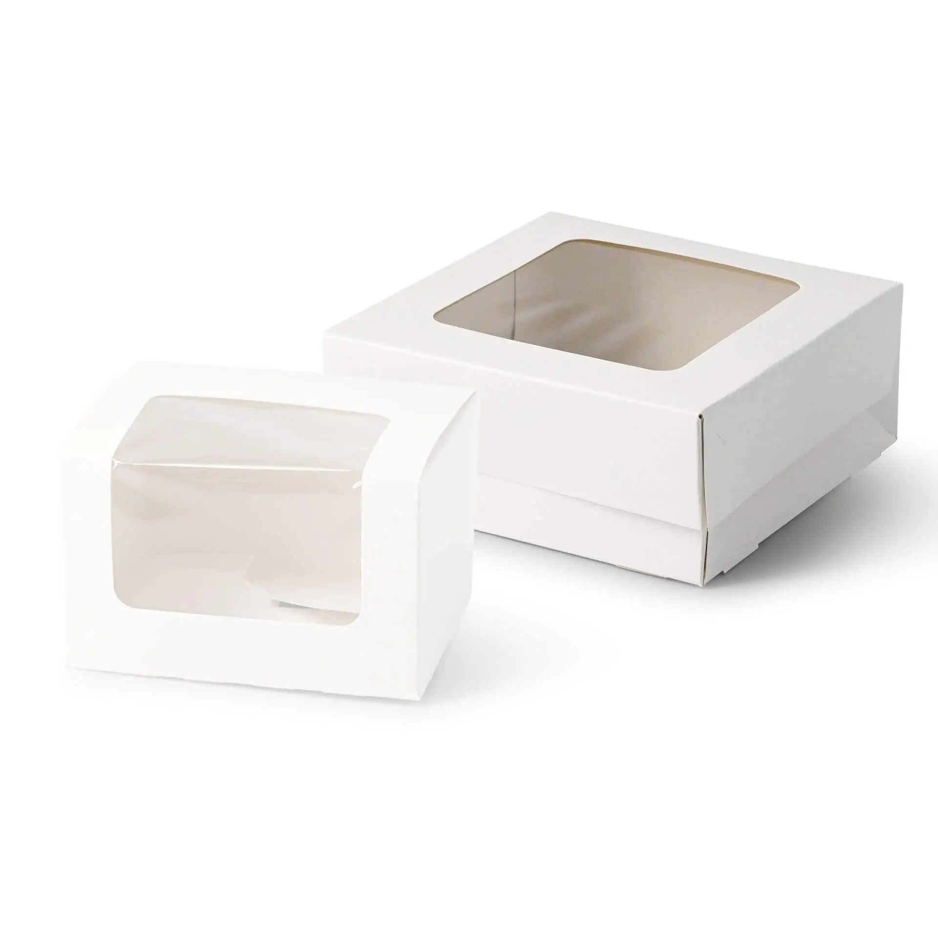 Pastry-boxes 18 x 18 x 7,5 cm, cellulose-window, white