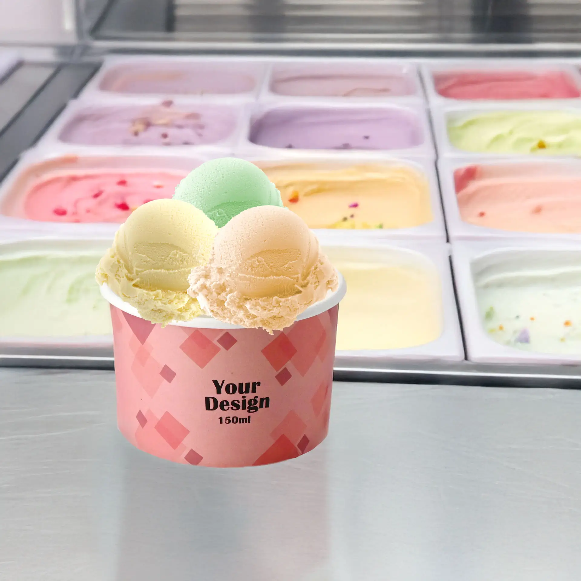 Custom printed ice cream cup, 150 ml / 6 oz, white, waterbased-coated