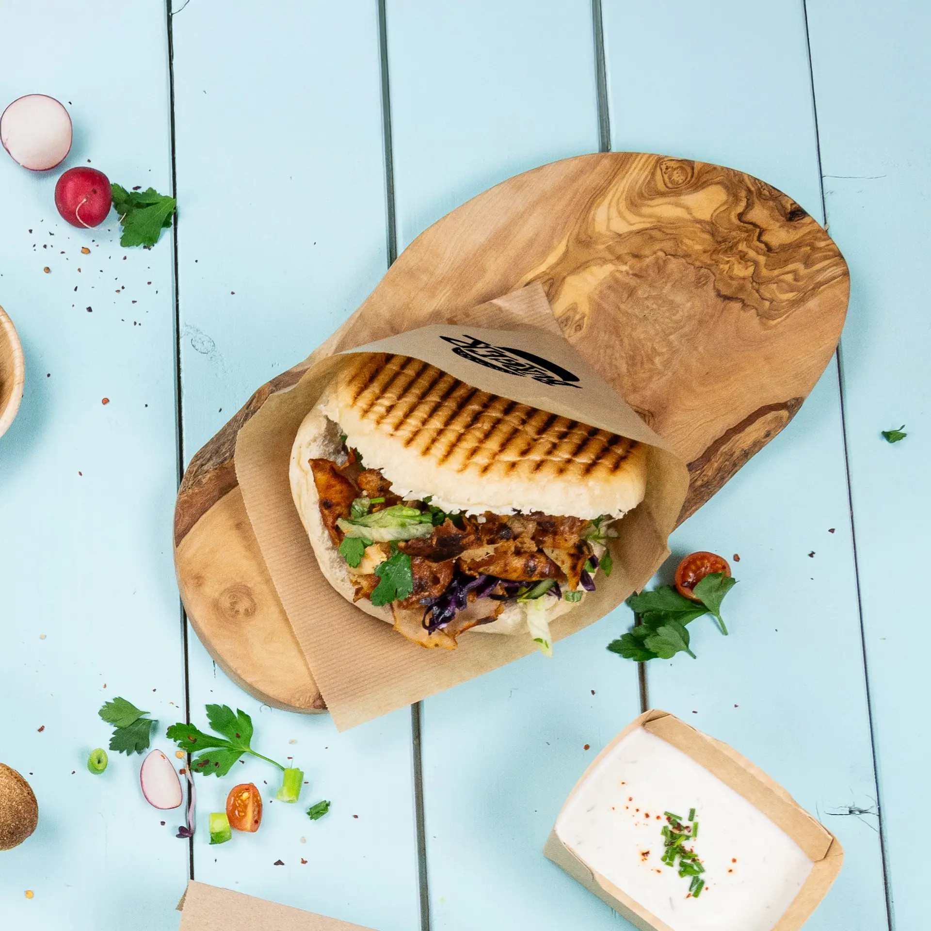 Printed burger sleeves, 15 x 16 cm, brown