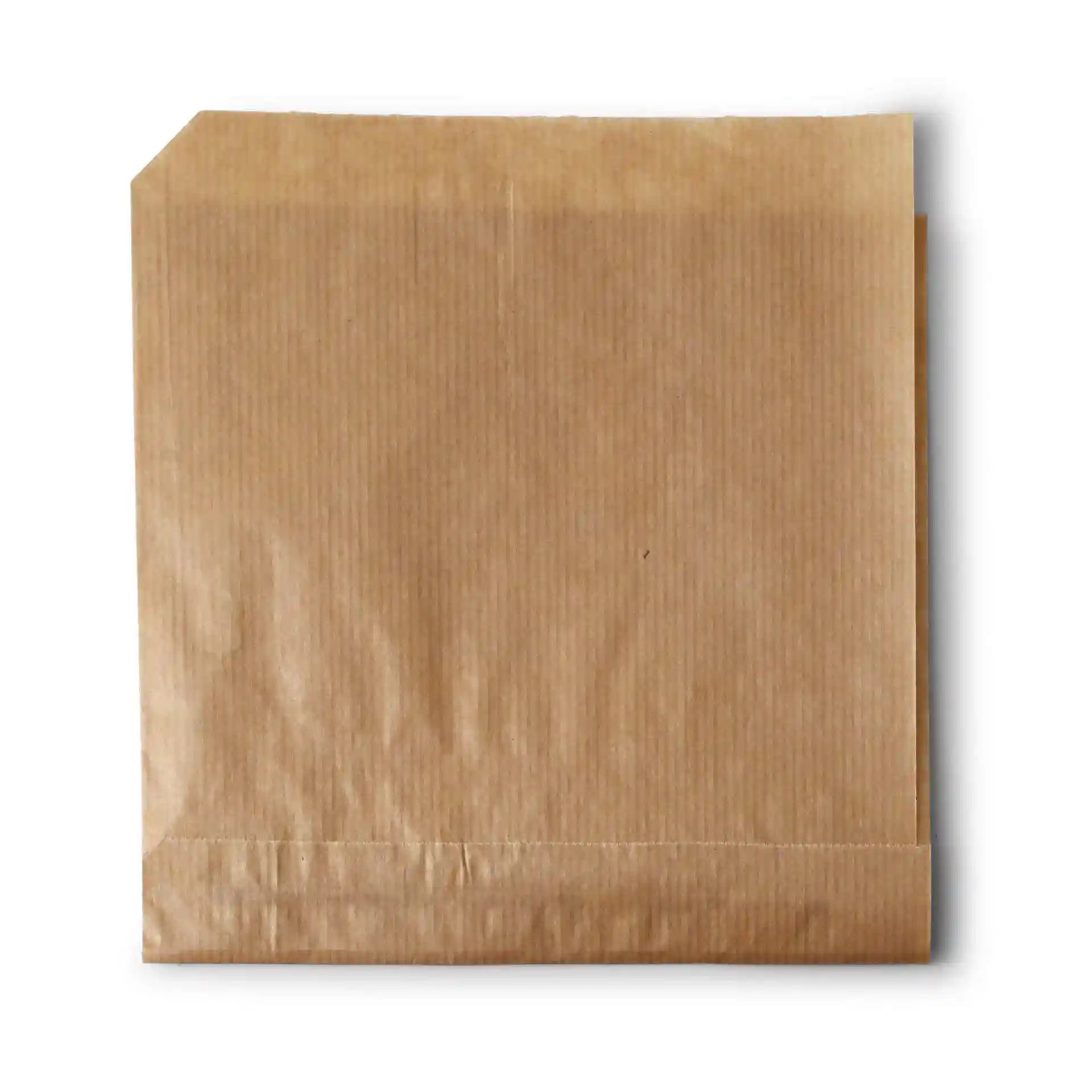 Brown paper snack bag, 16 x 15 cm, with two open sides and a smooth texture.