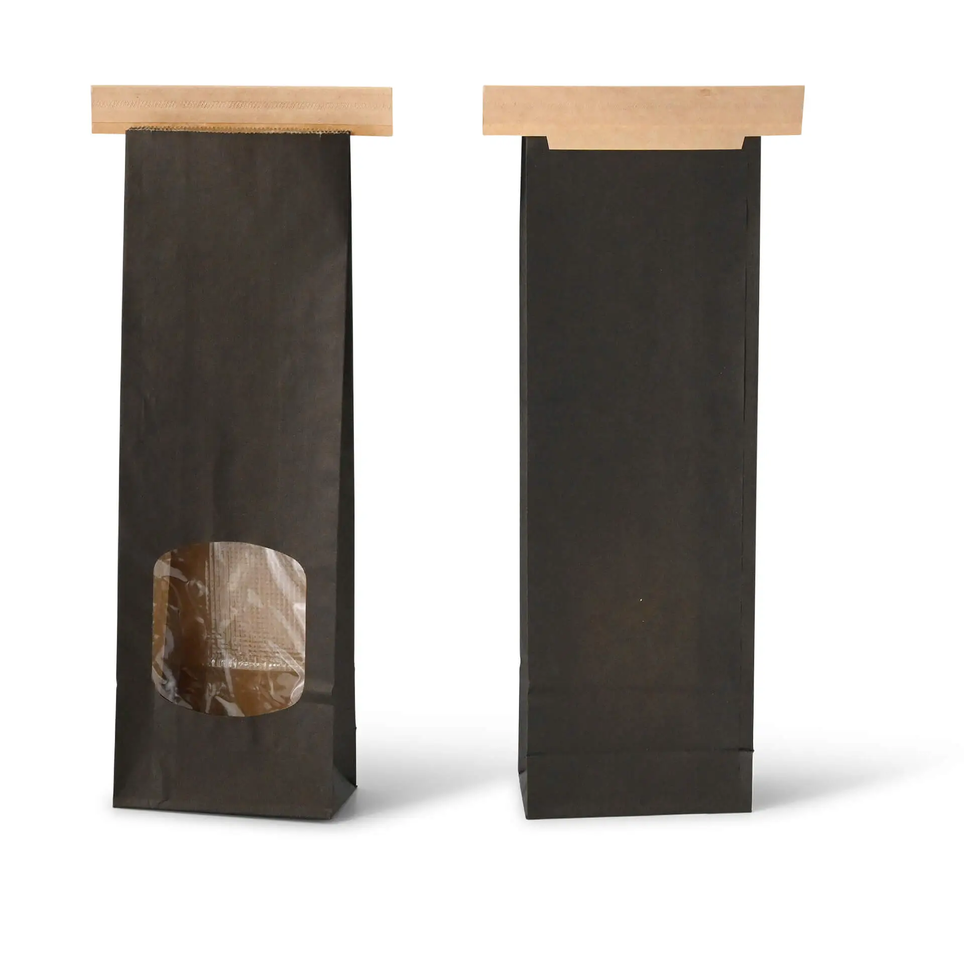 Block bottom bags with window S, 9 x 4.5 x 26 cm, PP-foil, black, tin tie, kraft paper dre02731-blockbeutel-m-fenster-s-9-x-45-x-26-cm-pp-folie-schwarz-clipband-kraftpapier-2