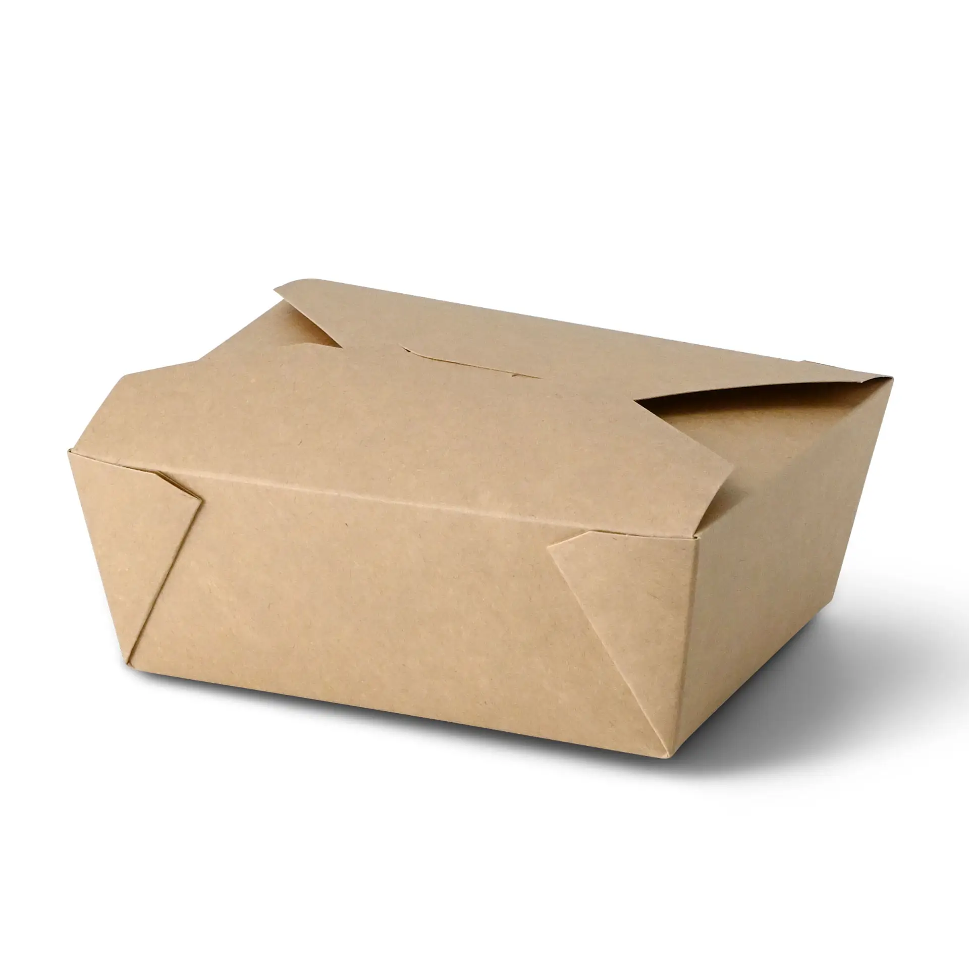 Brown cardboard take-away box, 1150 ml capacity, suitable for cold, warm, and fatty foods, with a foldable lid.