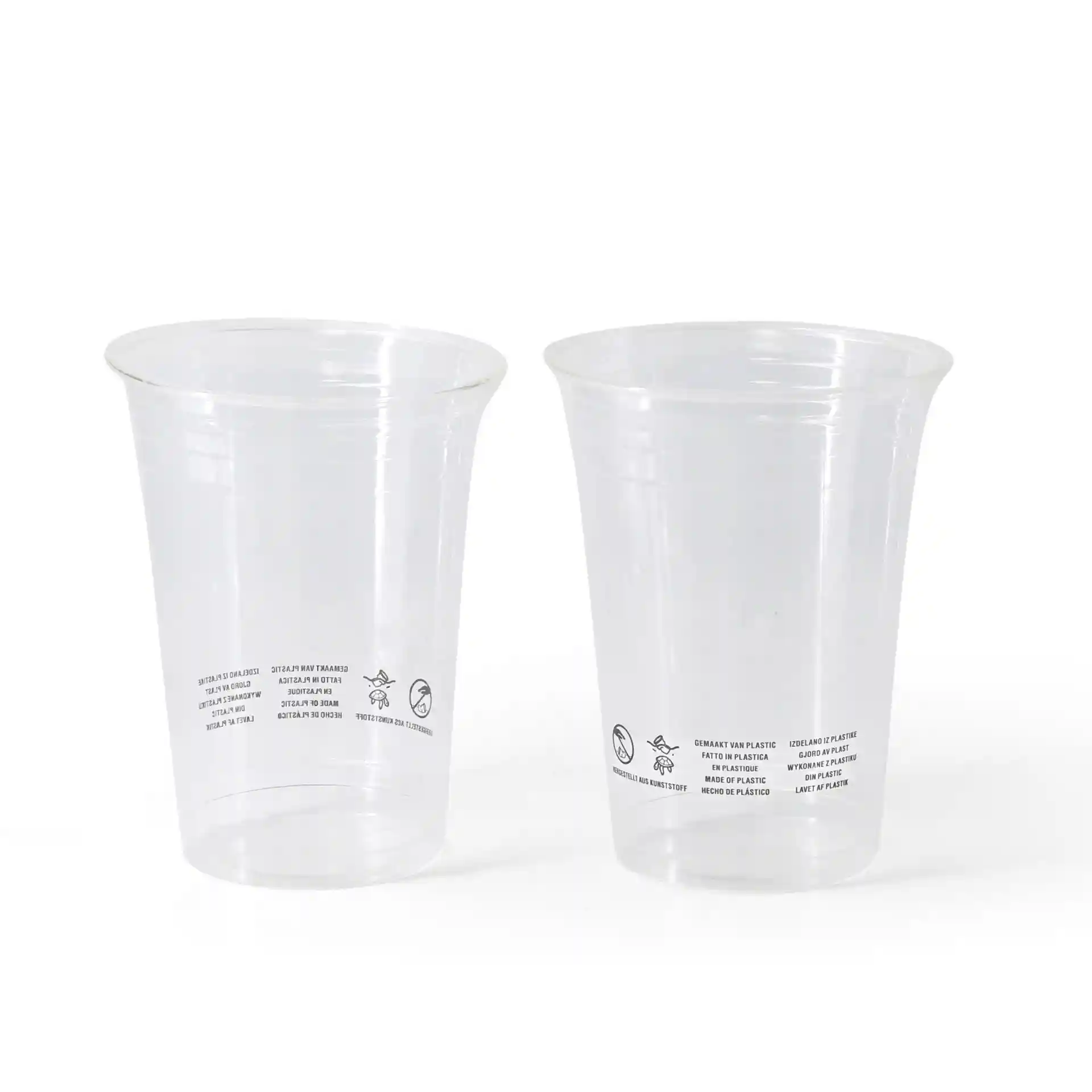 Clear PLA plastic cups, 400 ml capacity, with visible markings on the side, two cups shown.