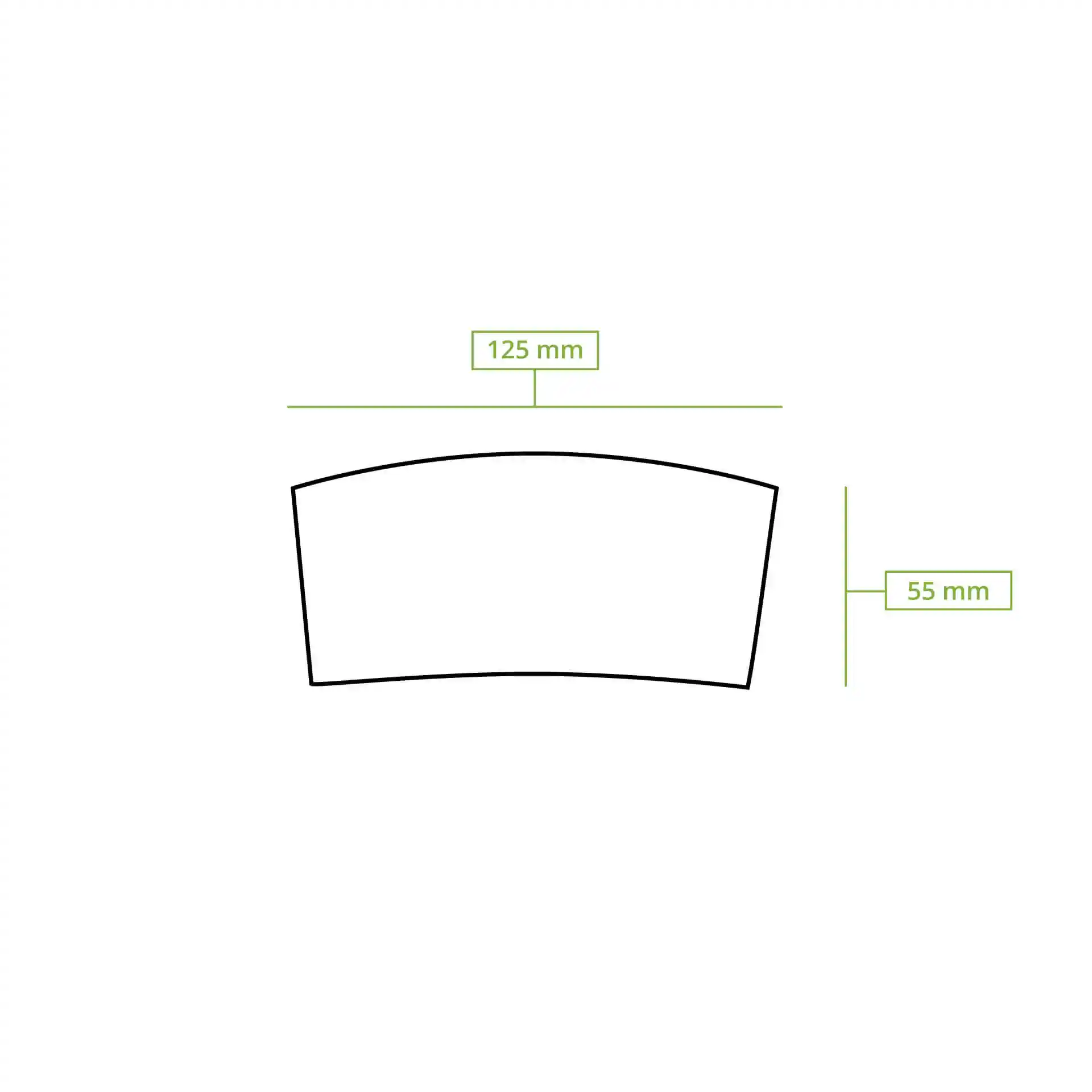 Schematic drawing of a cup sleeve with dimensions of 125 mm width and 55 mm height.