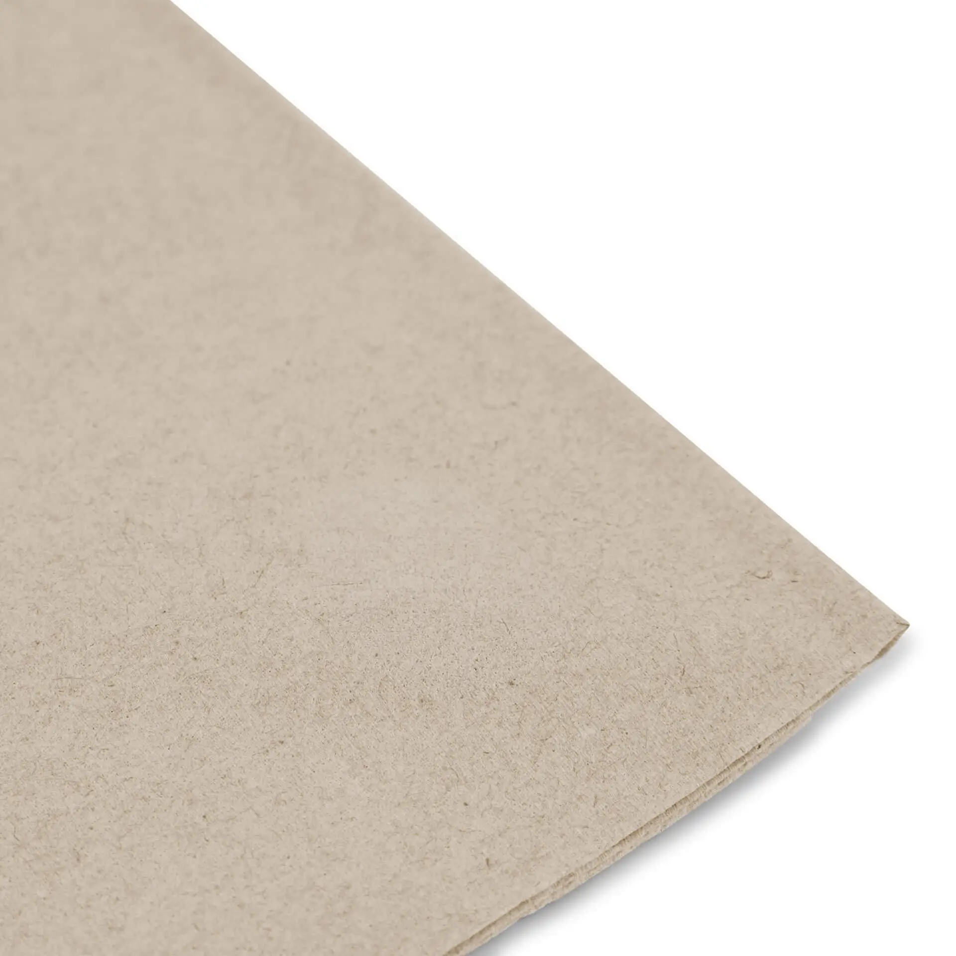 Rectangular unbleached recycled paper cutlery pouch with a printed recycling symbol and text.