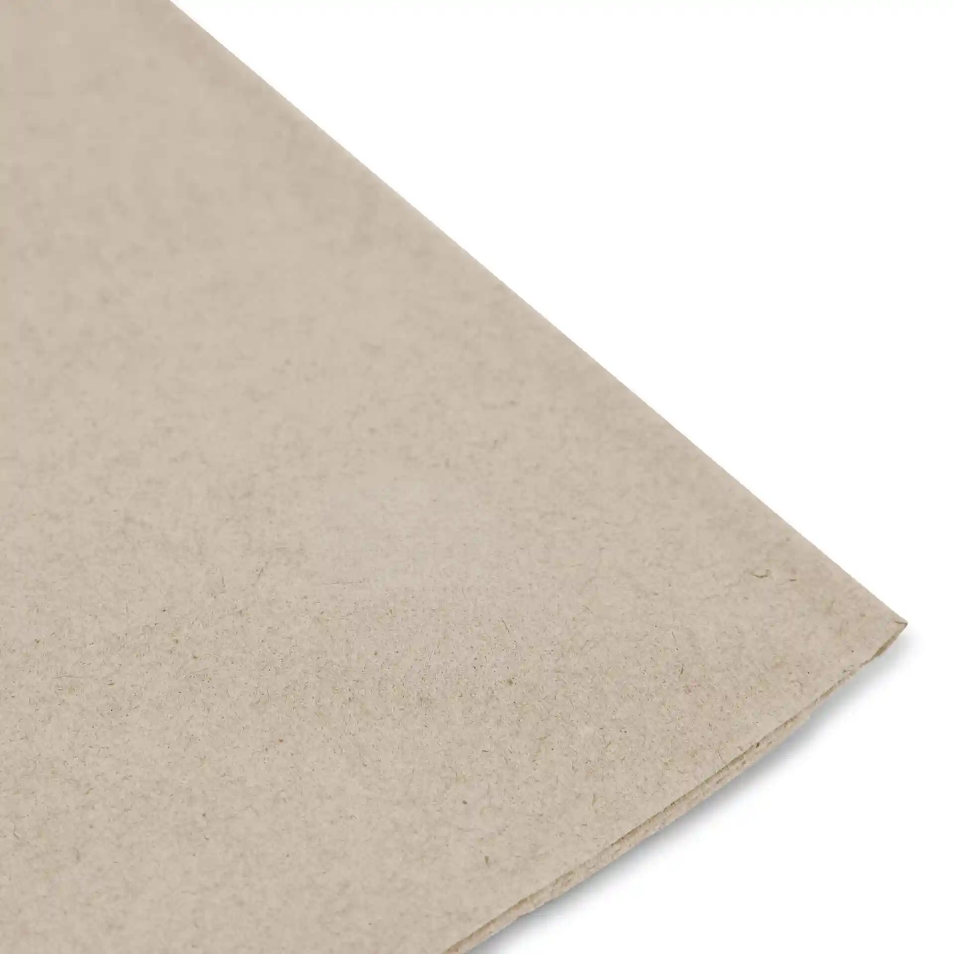 Rectangular unbleached recycled paper cutlery pouch with a printed recycling symbol and text.