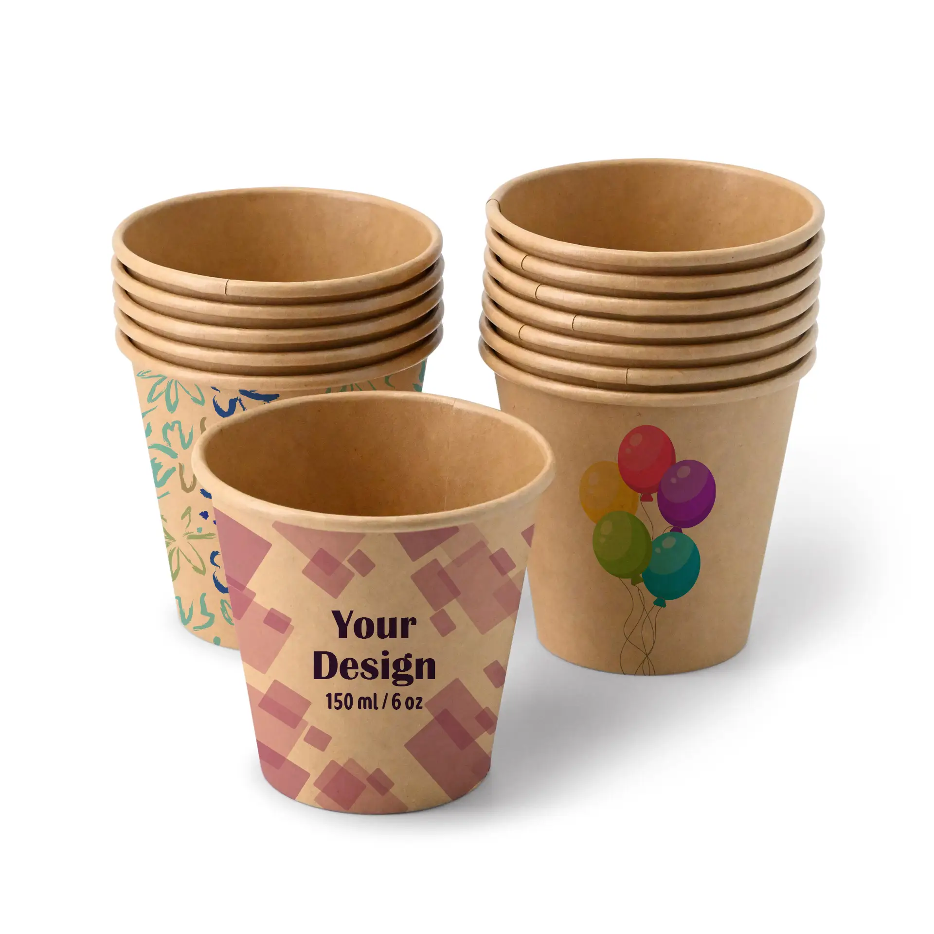 Paper cups with logo (single-wall), 150 ml / 6 oz, brown, PLA coated