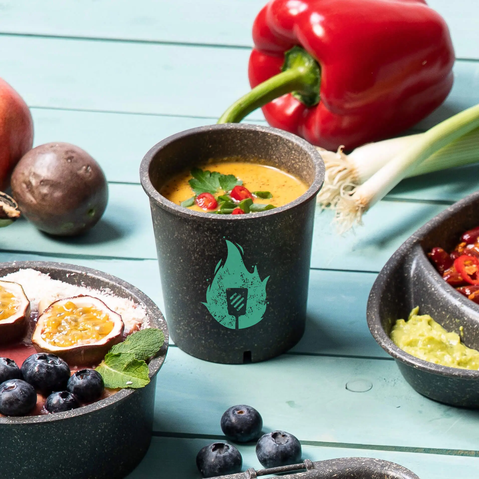 Custom print reusable soup cups, 400 ml, grey