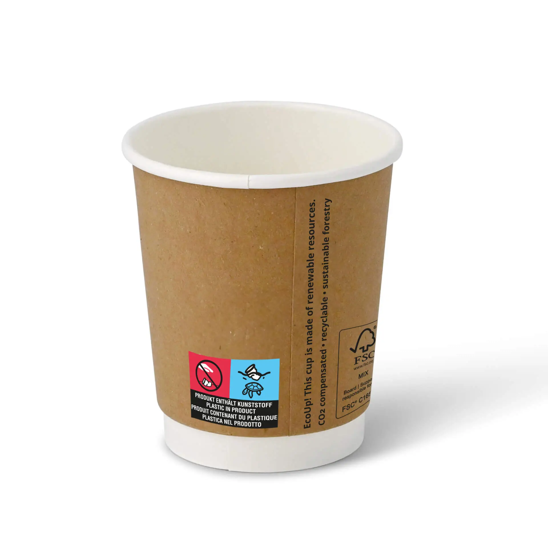 8 oz Take away coffee cups (coated), double-walled, Ø 80 mm, brown, inner white con10001-01-0-coffee-to-go-becher-aus-pappe-beschichtet-doppelwandig-200-ml-8-oz-80-mm-braun-innen-weiss-2