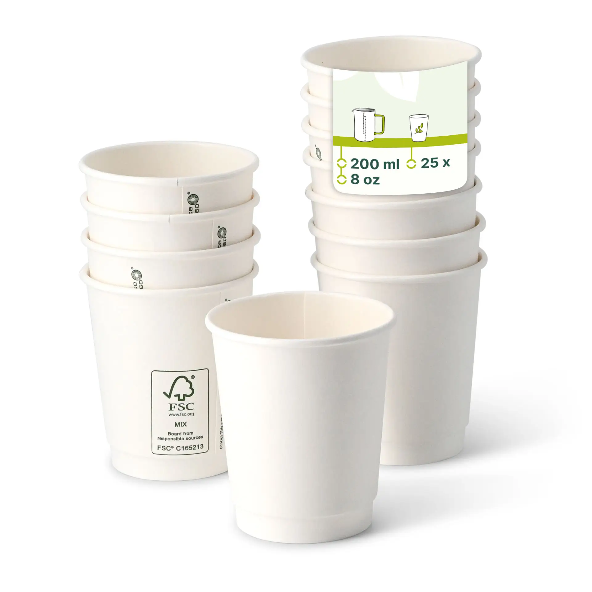 8 oz Takeaway coffee cups double wall, Ø 80 mm, white dhd046231-kaffee-to-go-becher-aus-pappe-doppelwandig-200-ml-8-oz-80-mm-weiss