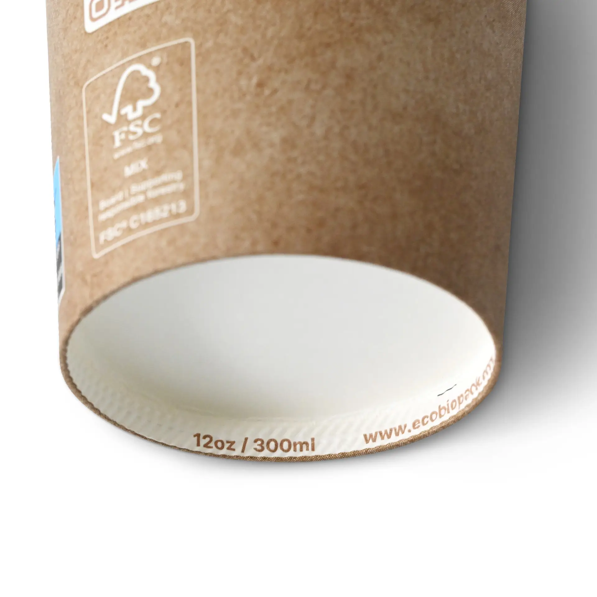 Paper cup 300 ml / 12 oz, Ø 90 mm, single wall, brown / inner white, PLA-coated