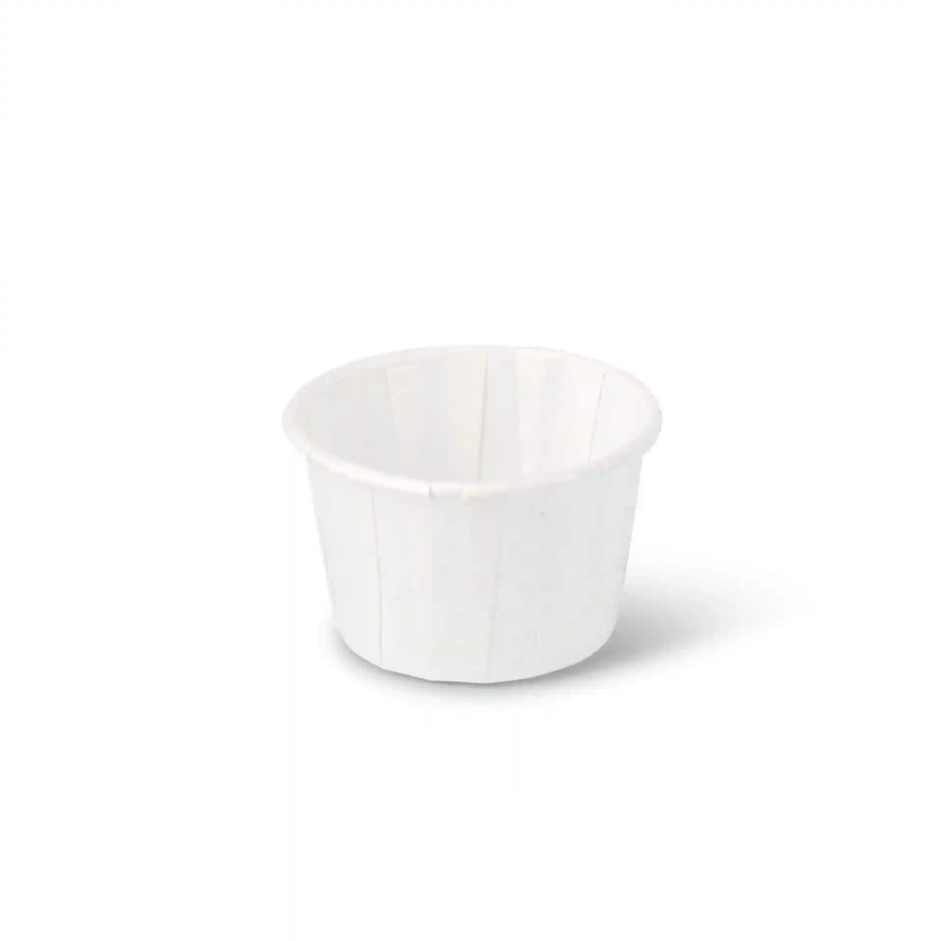 White paper cup with a height of 30 mm and a top diameter of 52 mm, holding 45 ml.