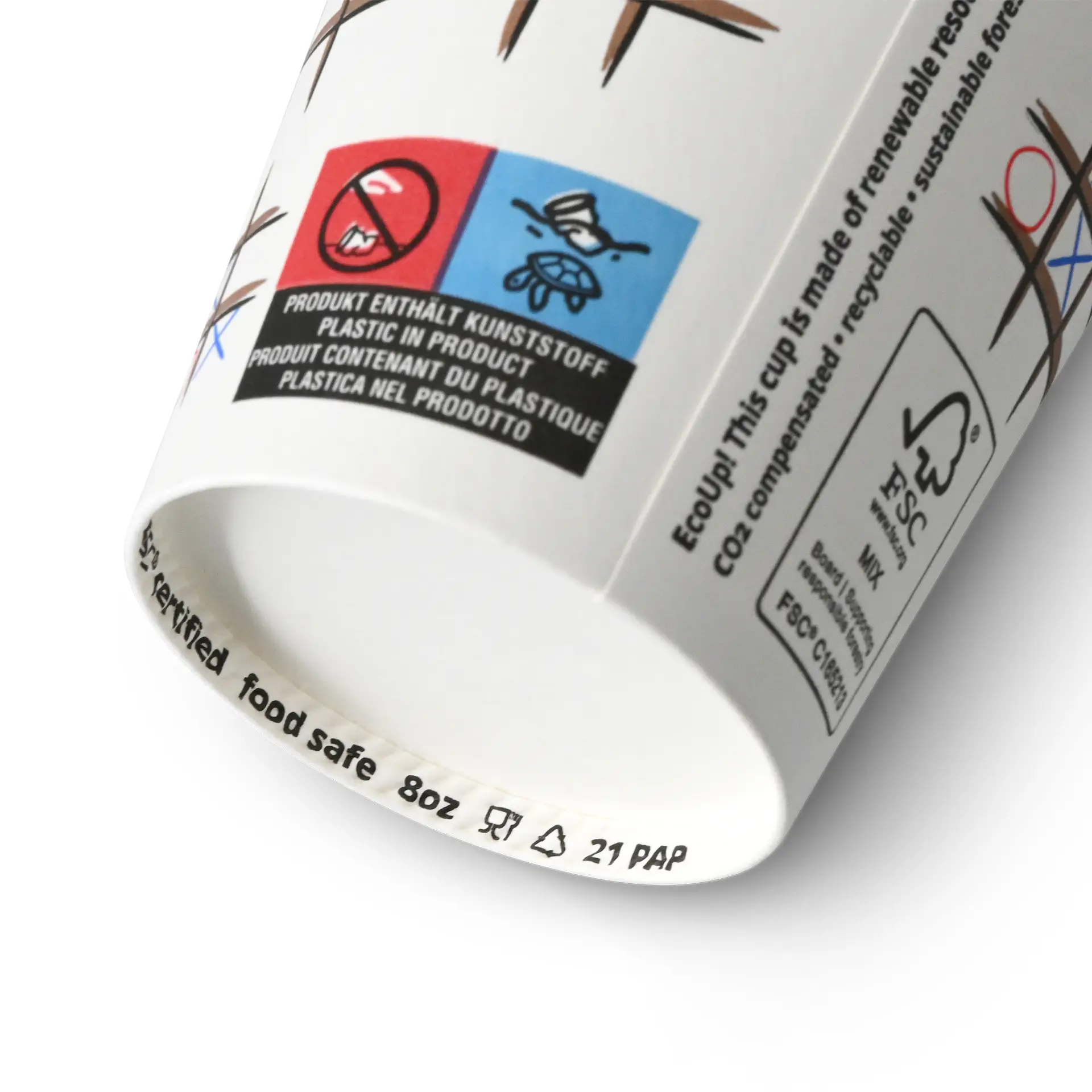 8 oz Paper cup printed with "Tic Tac Toe" (coated), Ø 80 mm, white