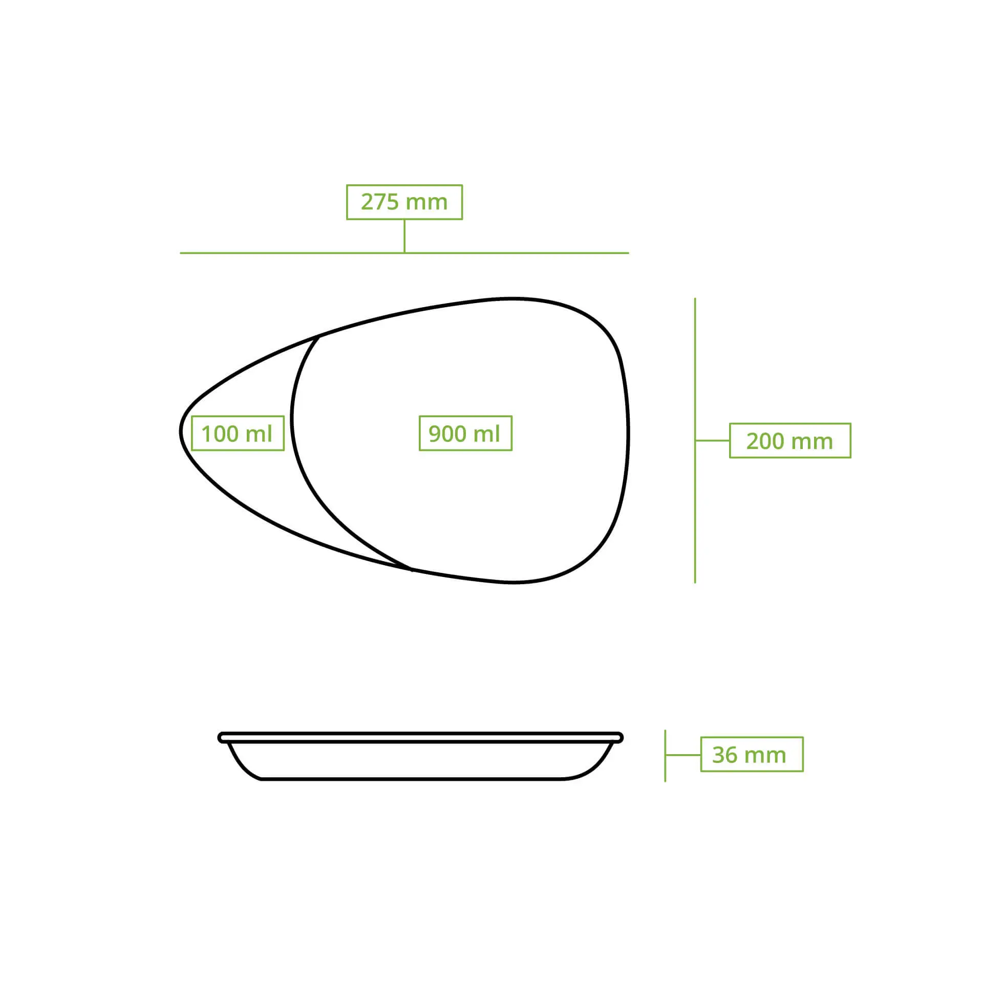 | 2 FOR 1 | Reusable divided plates "merways Plate" 27.5 × 20 × 3.5 cm, 2 compartments, teardrop, dark green