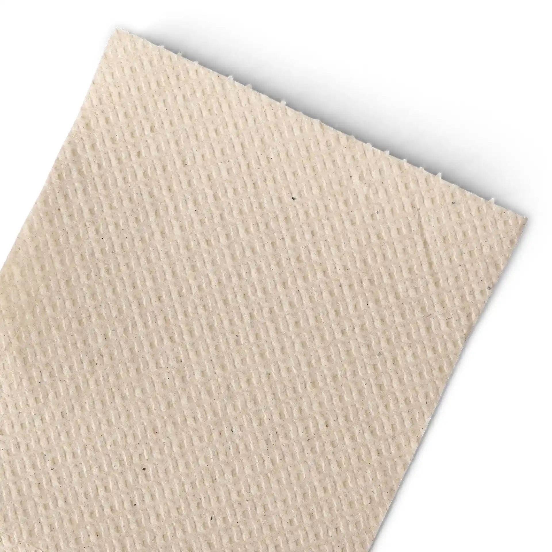 Close-up of a brown, textured 2-ply recycled paper sheet, showing its surface details.