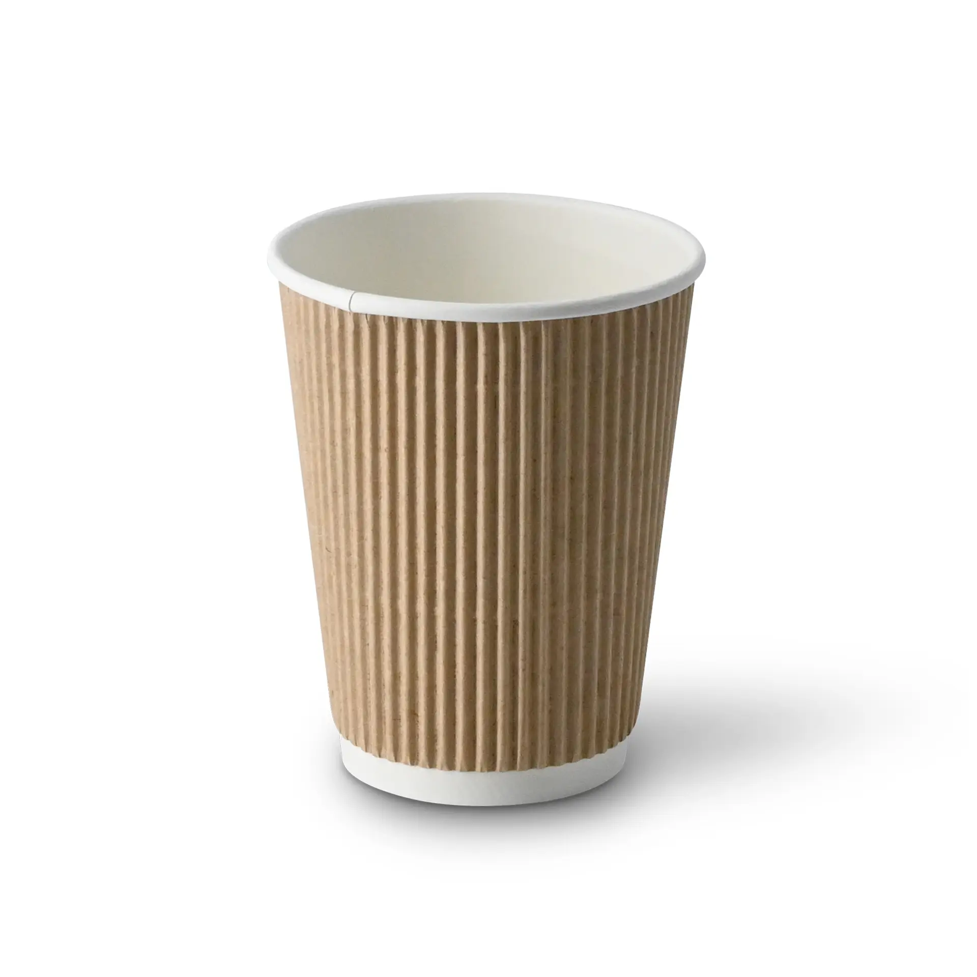 One brown insulated coffee cup with a ripple design and white inner coating, suitable for hot drinks.