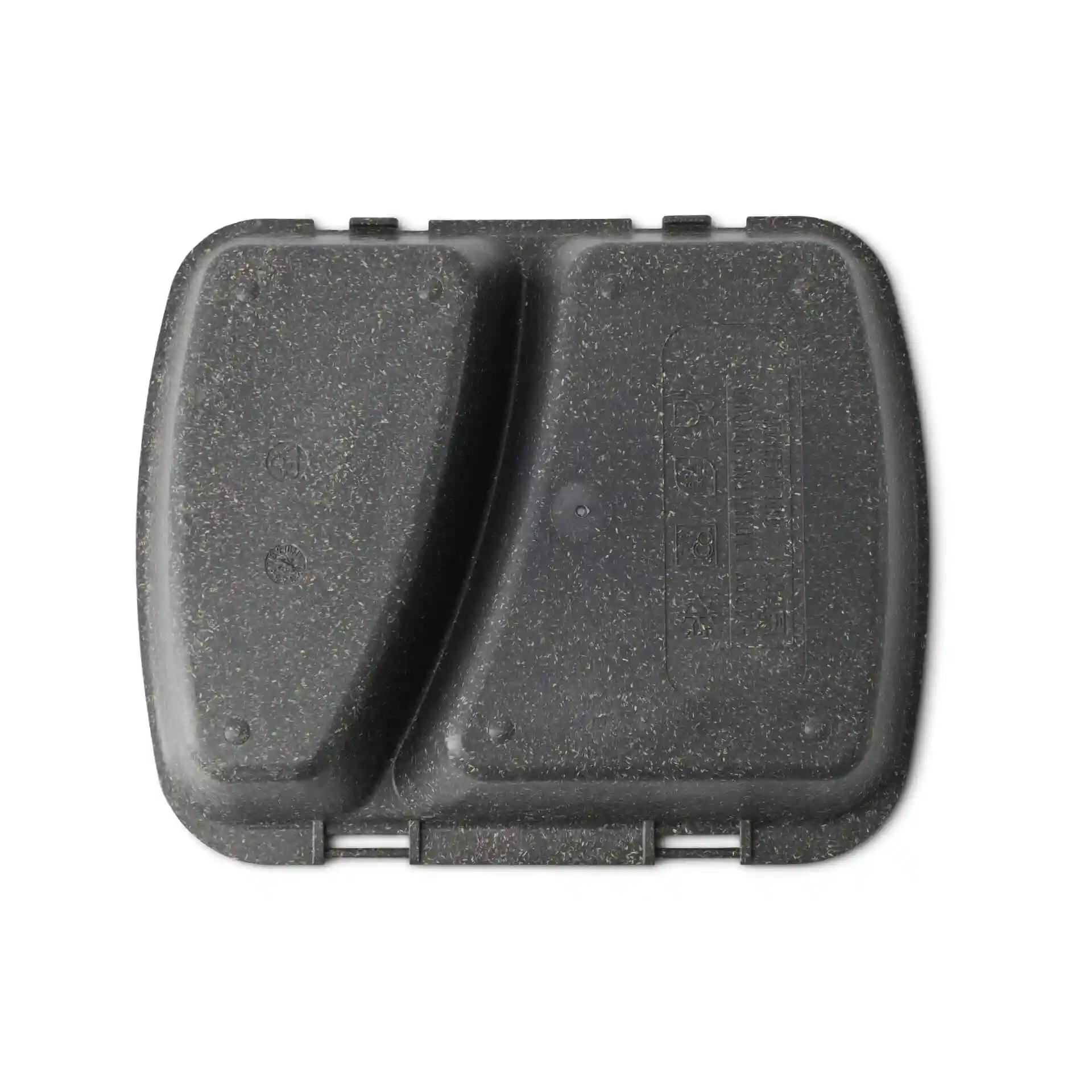 Reusable meal container with two compartments, grey color, measuring 24.5 x 20 x 4.5 cm.