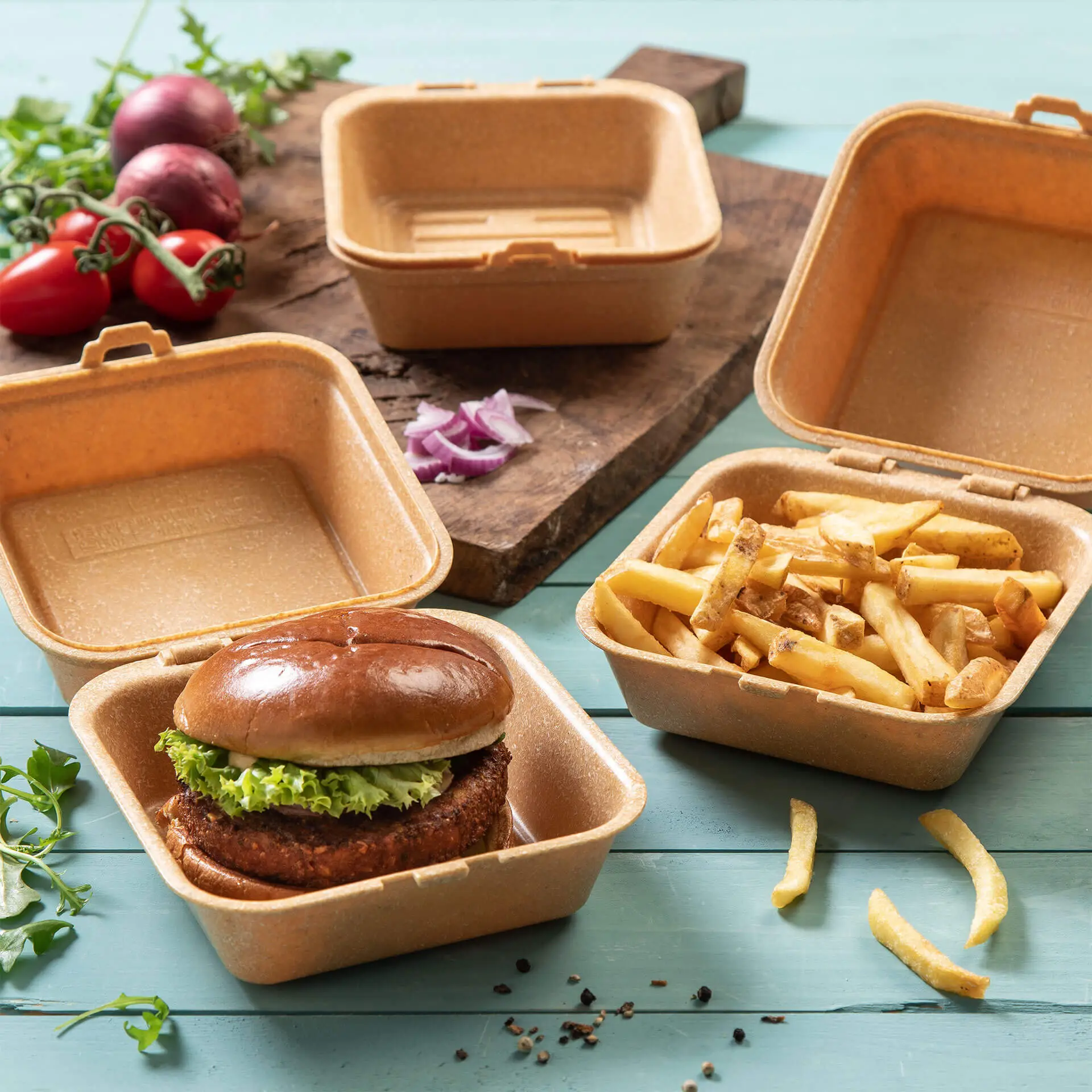 | 2 FOR 1 | Reusable burger boxes "merways Box" 16 x 15 x 8.5 cm, caramel / brown dfc00854-2-fuer-1-mehrweg-burgerboxen-merways-box-16-x-15-x-85-cm-karamell-braun-6