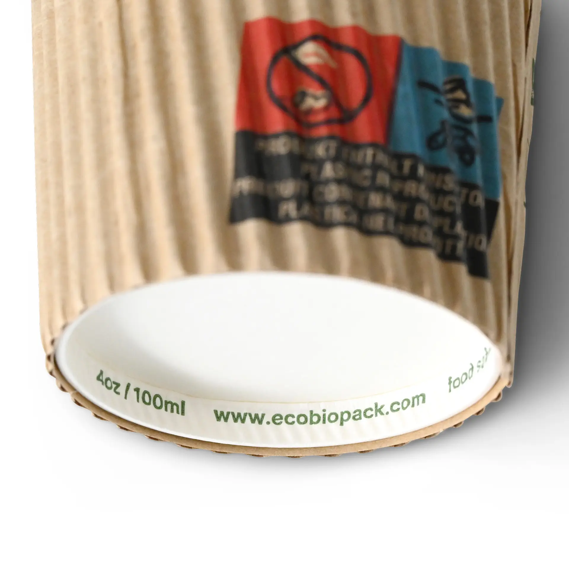 4 oz Ribbed Cup / Coffee to go Cup (PLA-coated) Ø 62 mm, brown / white inside