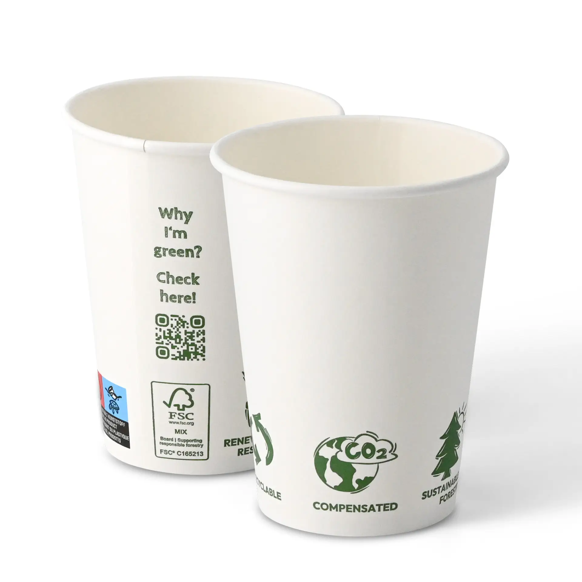 Paper cup 300 ml / 12 oz, Ø 90 mm, single wall, white, PLA-coated