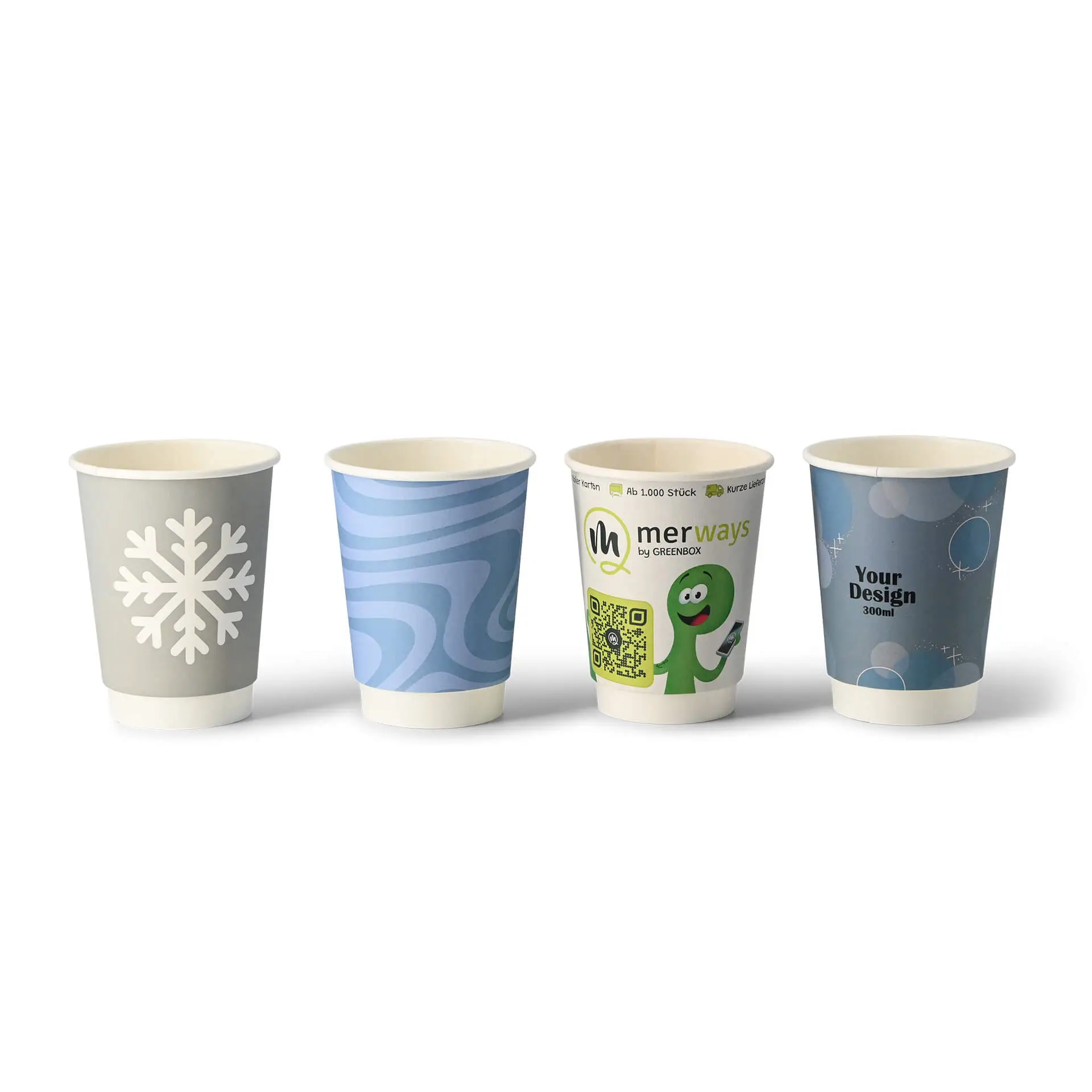 Custom Printed Paper Cups (Double-Walled) 300 ml / 12 oz, double-walled, white, matt, PE coating