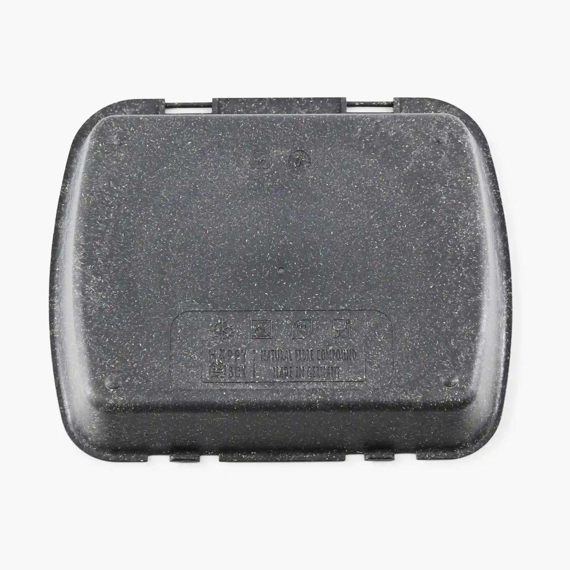 Rectangular grey reusable menu container with a textured surface, measuring 24.5 x 20 x 4.5 cm.