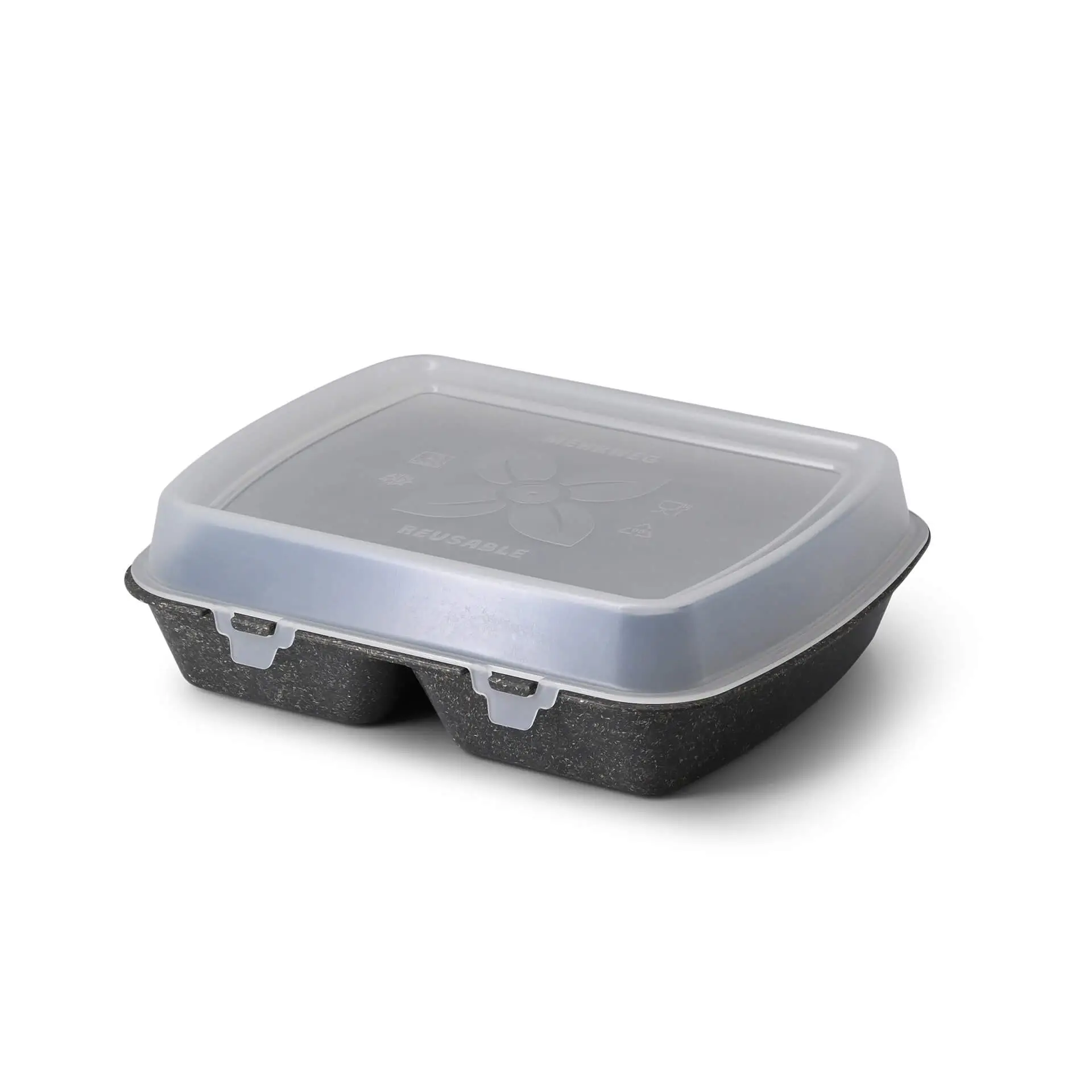 Reusable meal container "merways Box" 24.5 x 20 x 4.5 cm, 2 compartments, HP4/2, pepper / grey dfc008521-mehrweg-menuebehaelter-merways-box-245-x-20-x-45-cm-2-kammern-hp42-pfeffer-grau-5