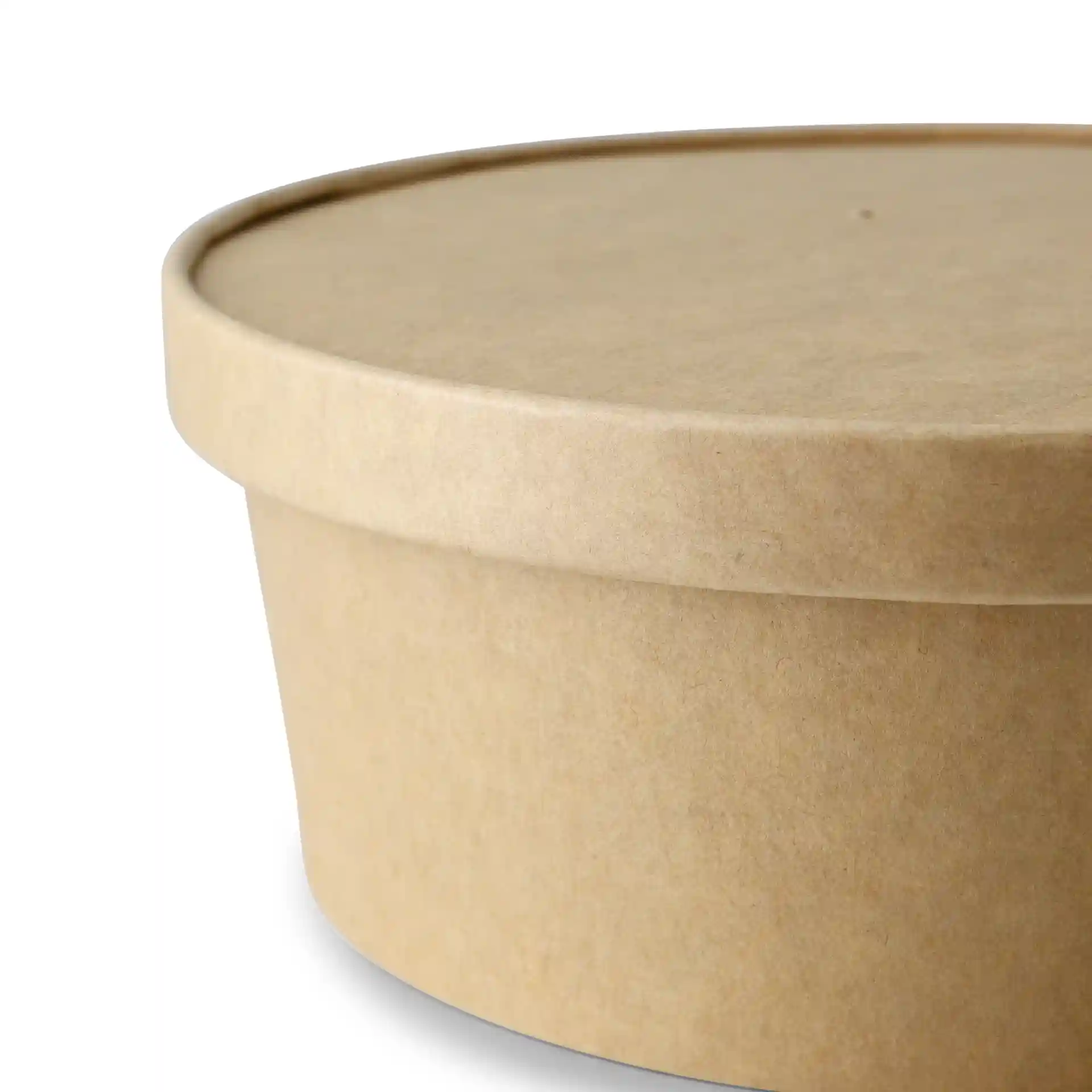 Brown round cardboard container with a lid, diameter 185 mm and height 17 mm.
