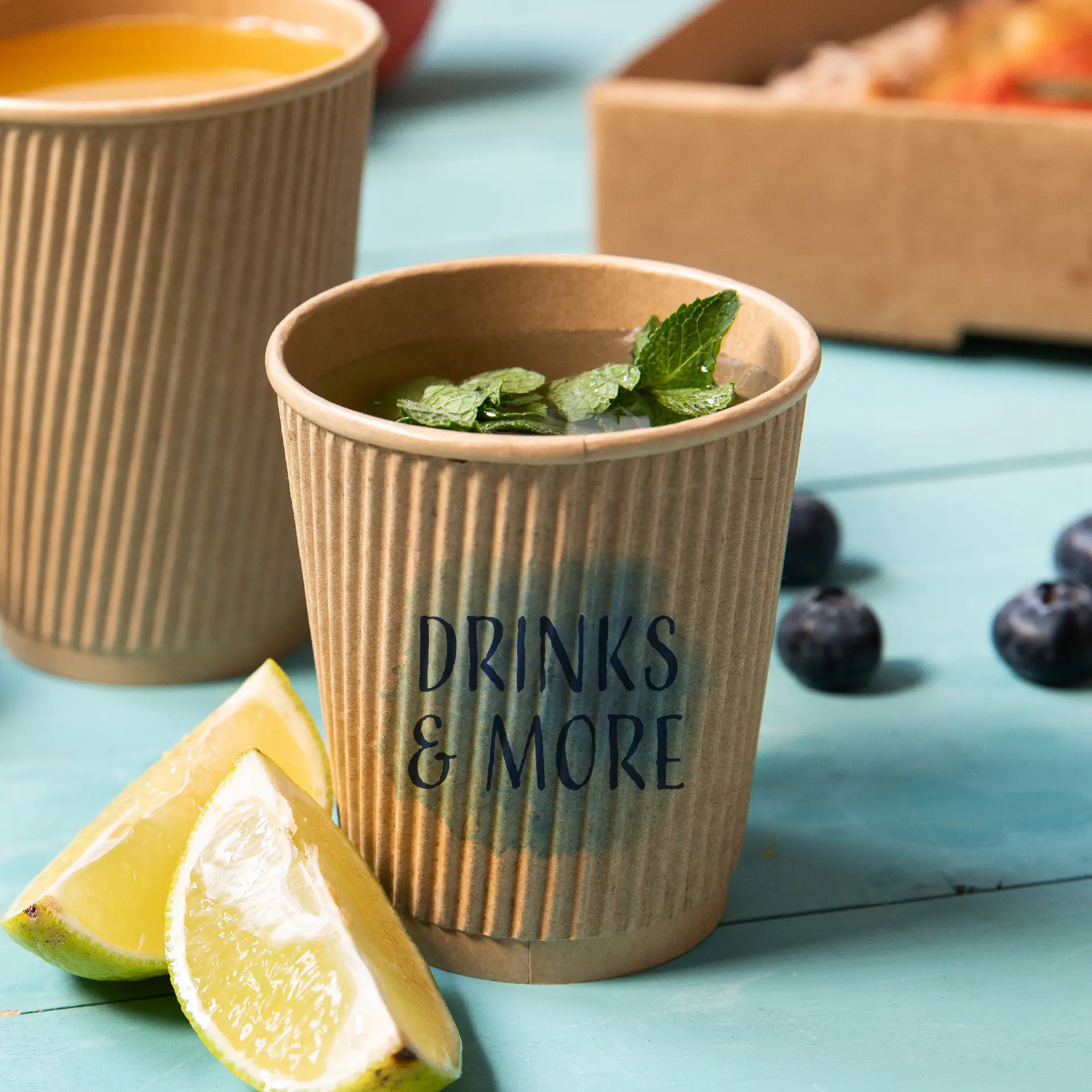 Ribbed cup printed, 250 ml / 10 oz, brown, PE-coated