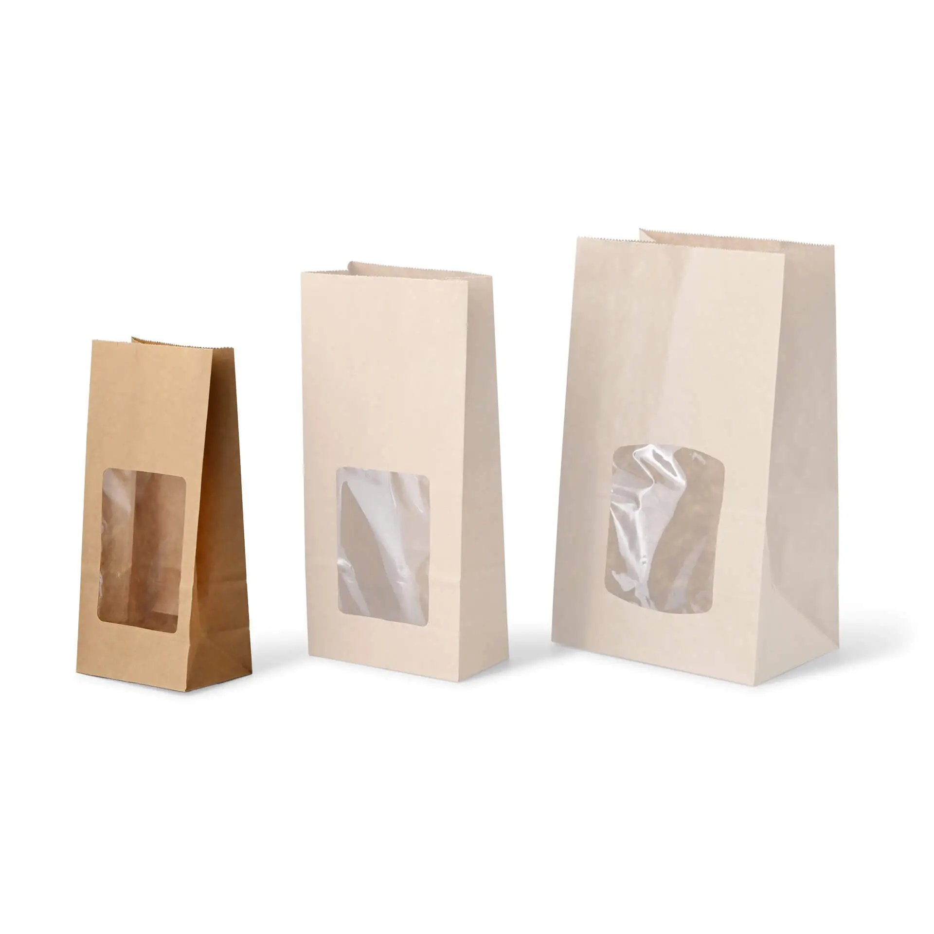 Block bottom-bags with PLA-window S, 9 x 6 x 19,5 cm, brown, kraft paper Block bottom-bags with PLA-window S, 9 x 6 x 19,5 cm, brown, kraft paper