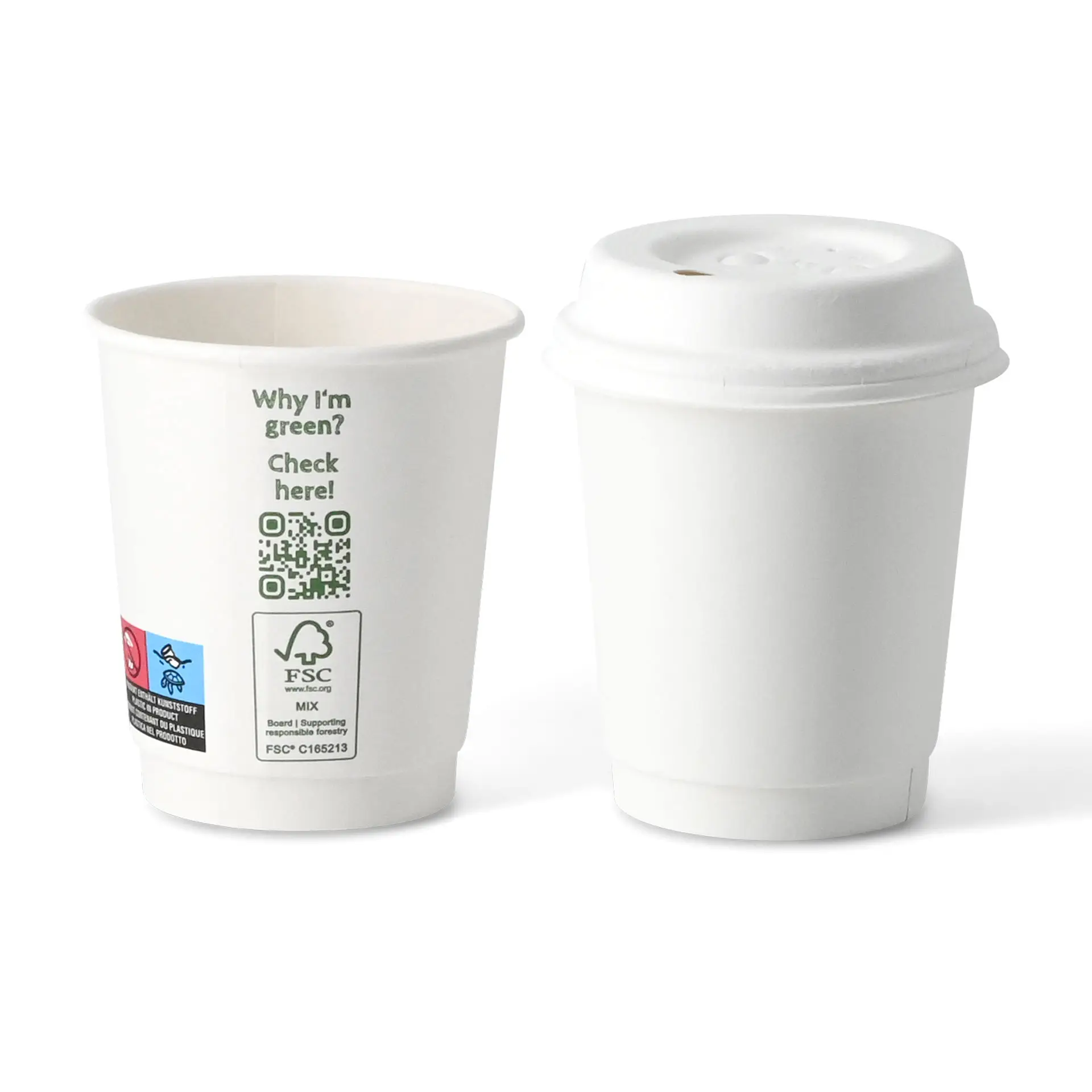 Coffee to go cup, 200 ml / 8 oz, Ø 80 mm, double wall, white, PLA coated