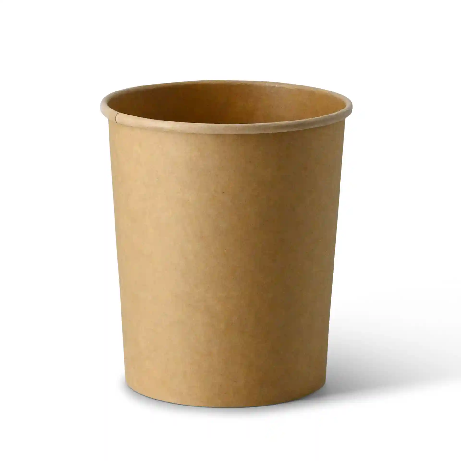 Brown cardboard soup cup with a round shape, 800 ml capacity, and eco-friendly coating.