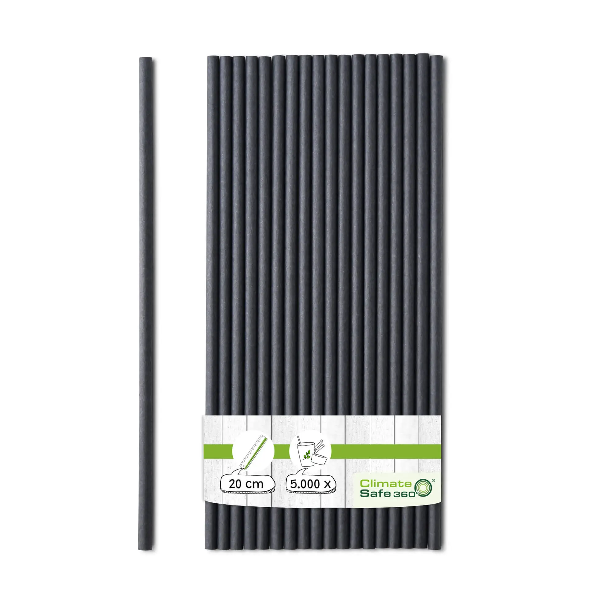 20 cm, Ø 0.5 cm Paper-straws, black, vertical splice