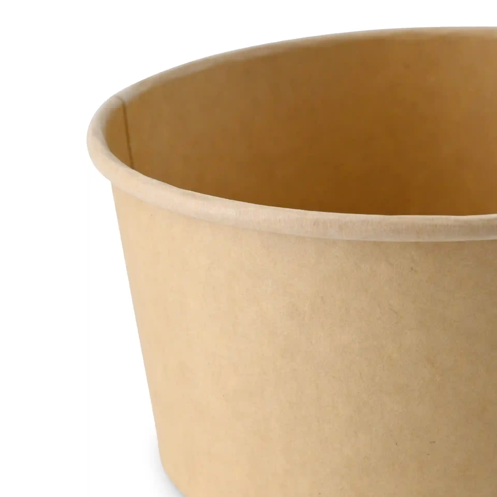 Brown cardboard bowl with a round shape, featuring a smooth interior and exterior surface.
