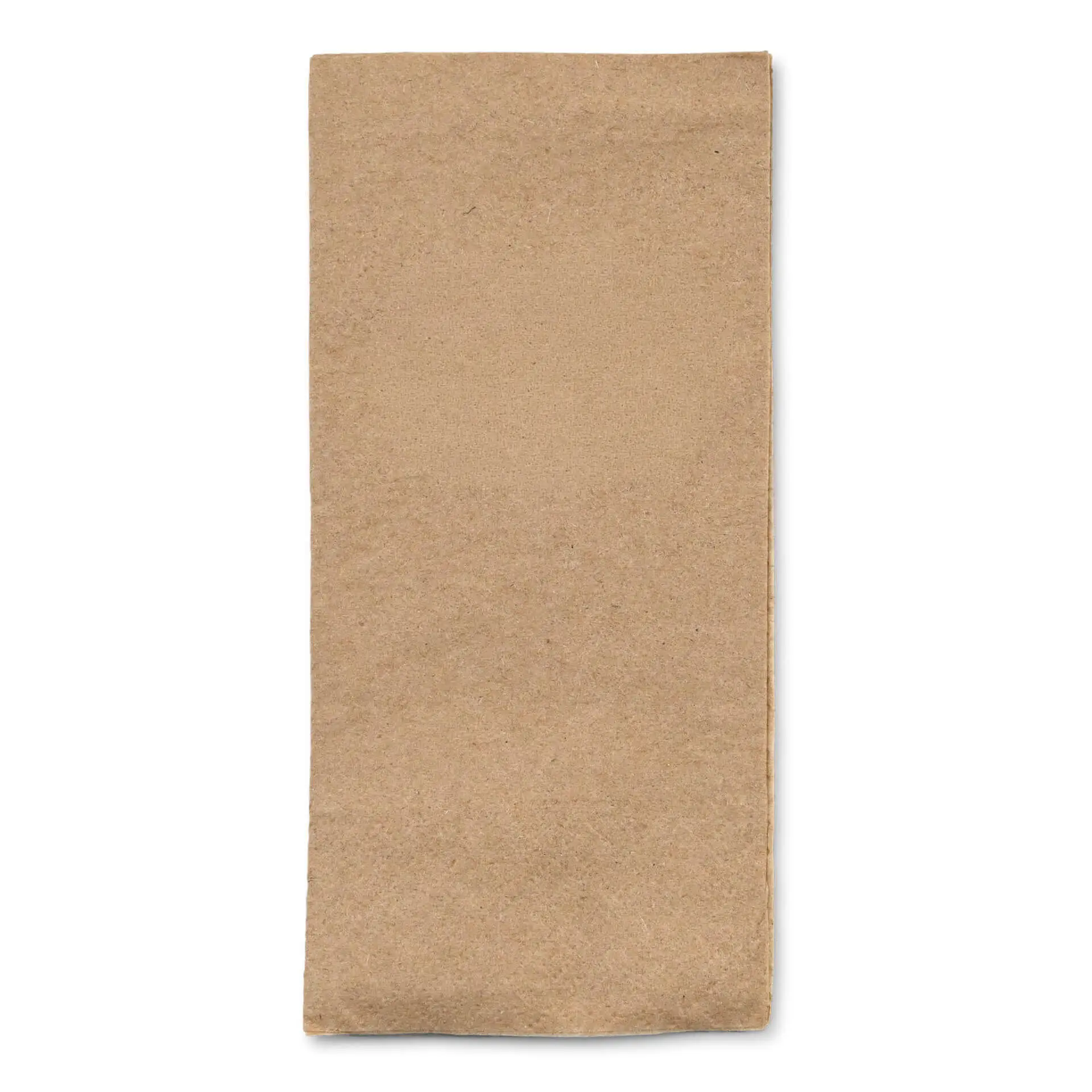 Label on unbleached recycled paper napkin with green text stating "Made by Nature" and "100% recycled".