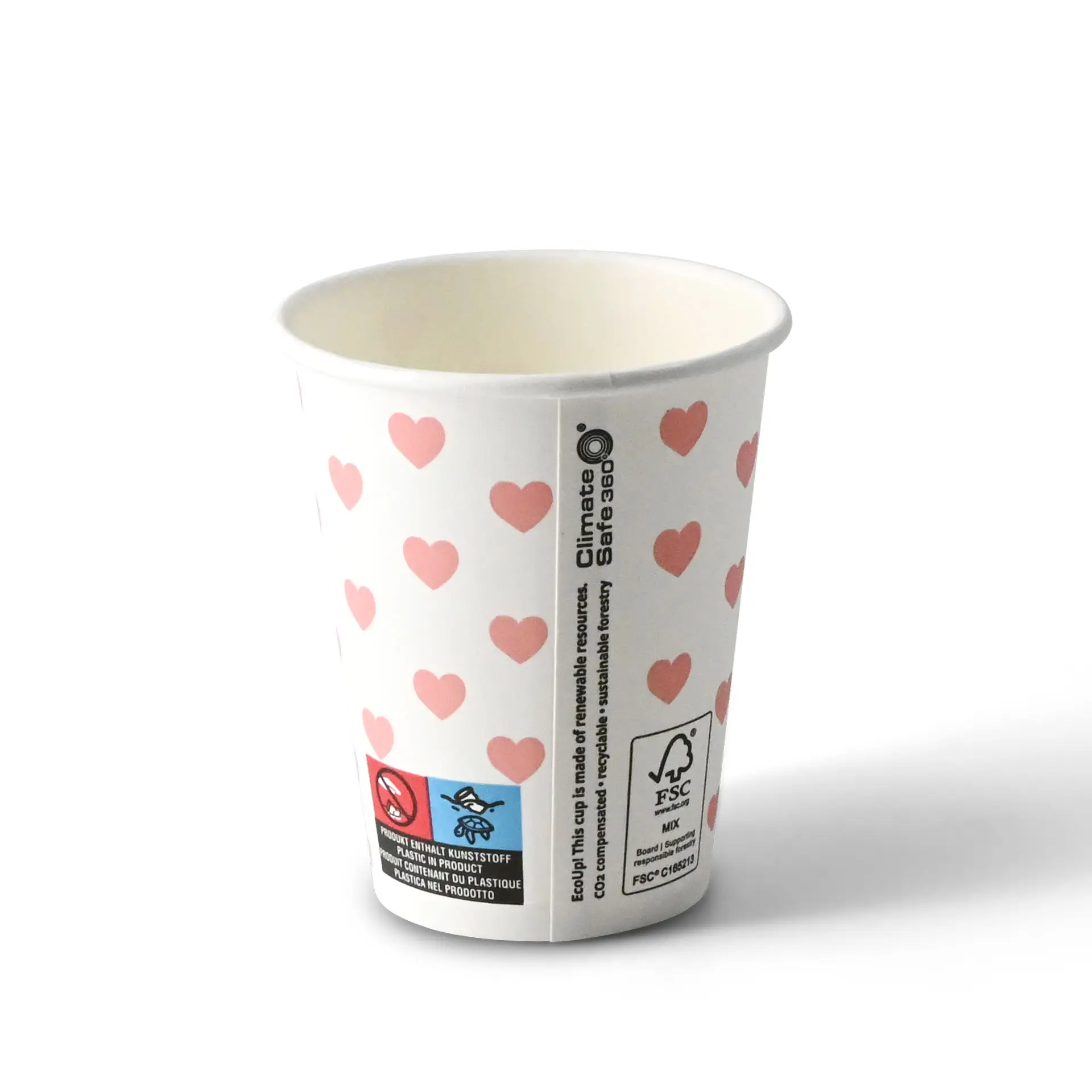 8 oz Paper cup printed with "Hearts" (coated), Ø 80 mm, white