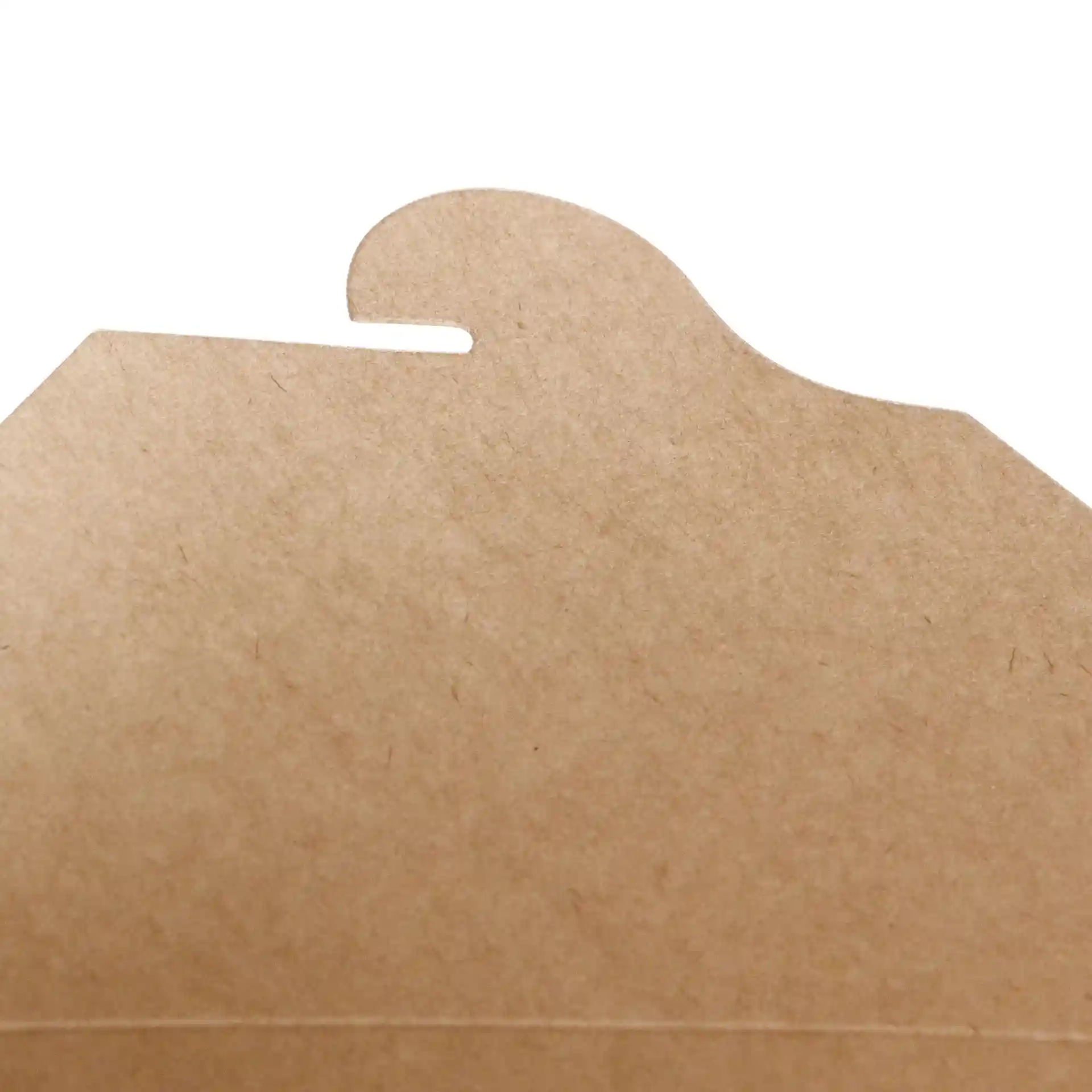 Top edge of a brown cardboard takeaway container with a curved cutout.