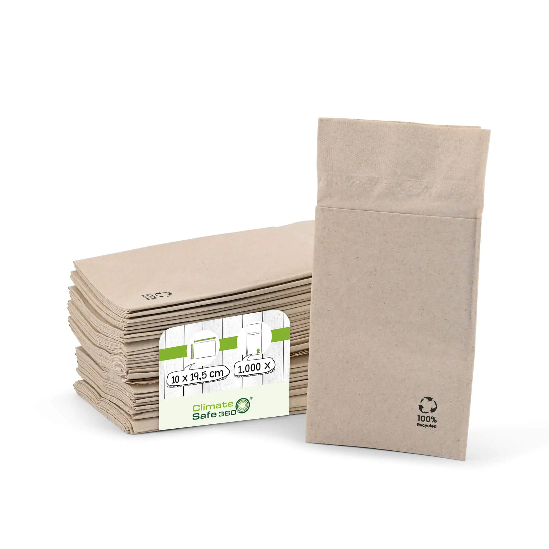 Cutlery pouches recycled paper 10 x 19.5 cm, 2-ply, unbleached