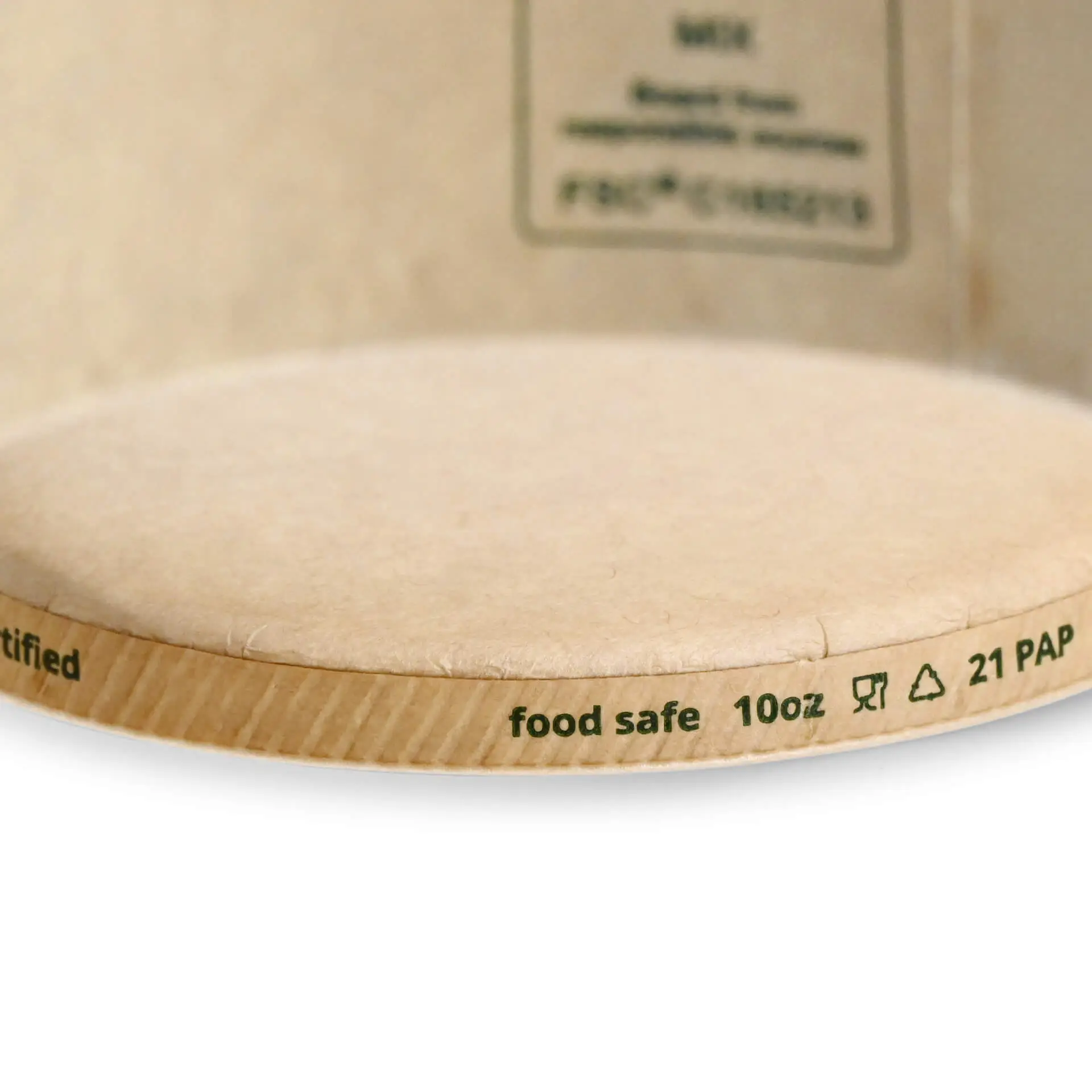 Brown paper ice cream tub with a diameter of 92 mm and a height of 82 mm, showing the interior and base details.