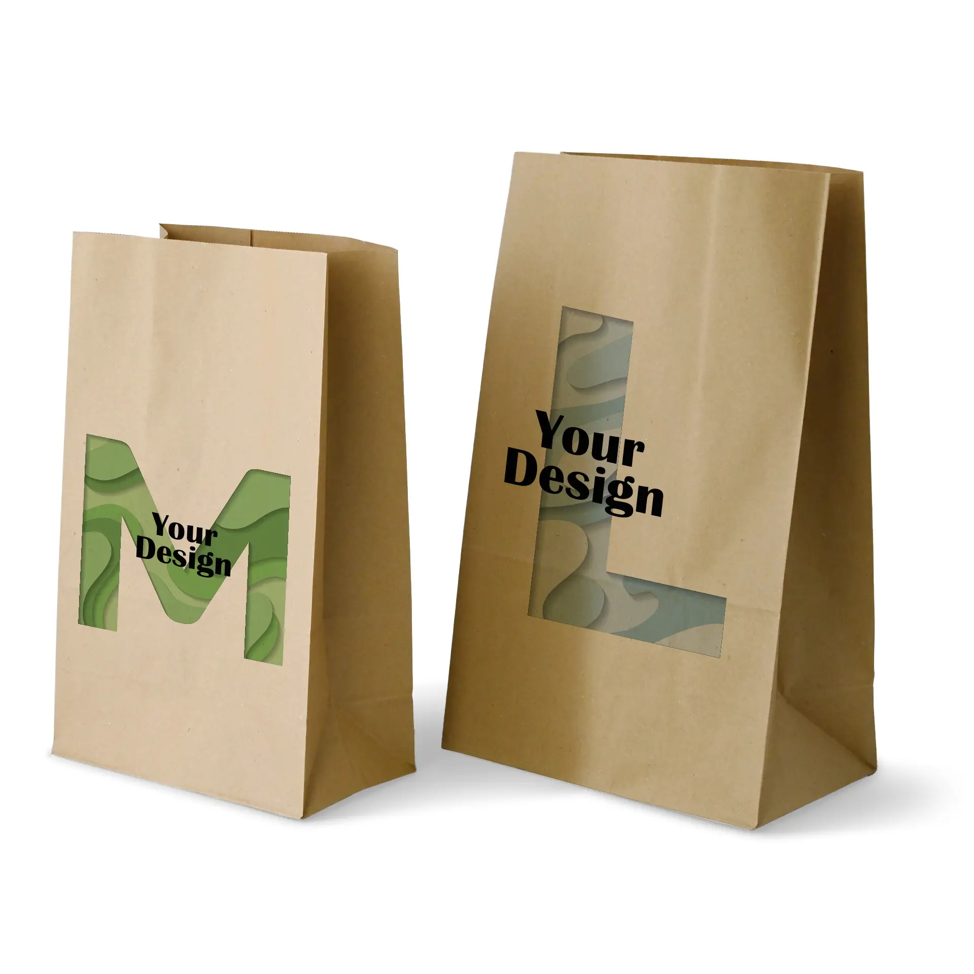 Printed paper bags (without handles), brown, M – 22 x 12 x 36 cm