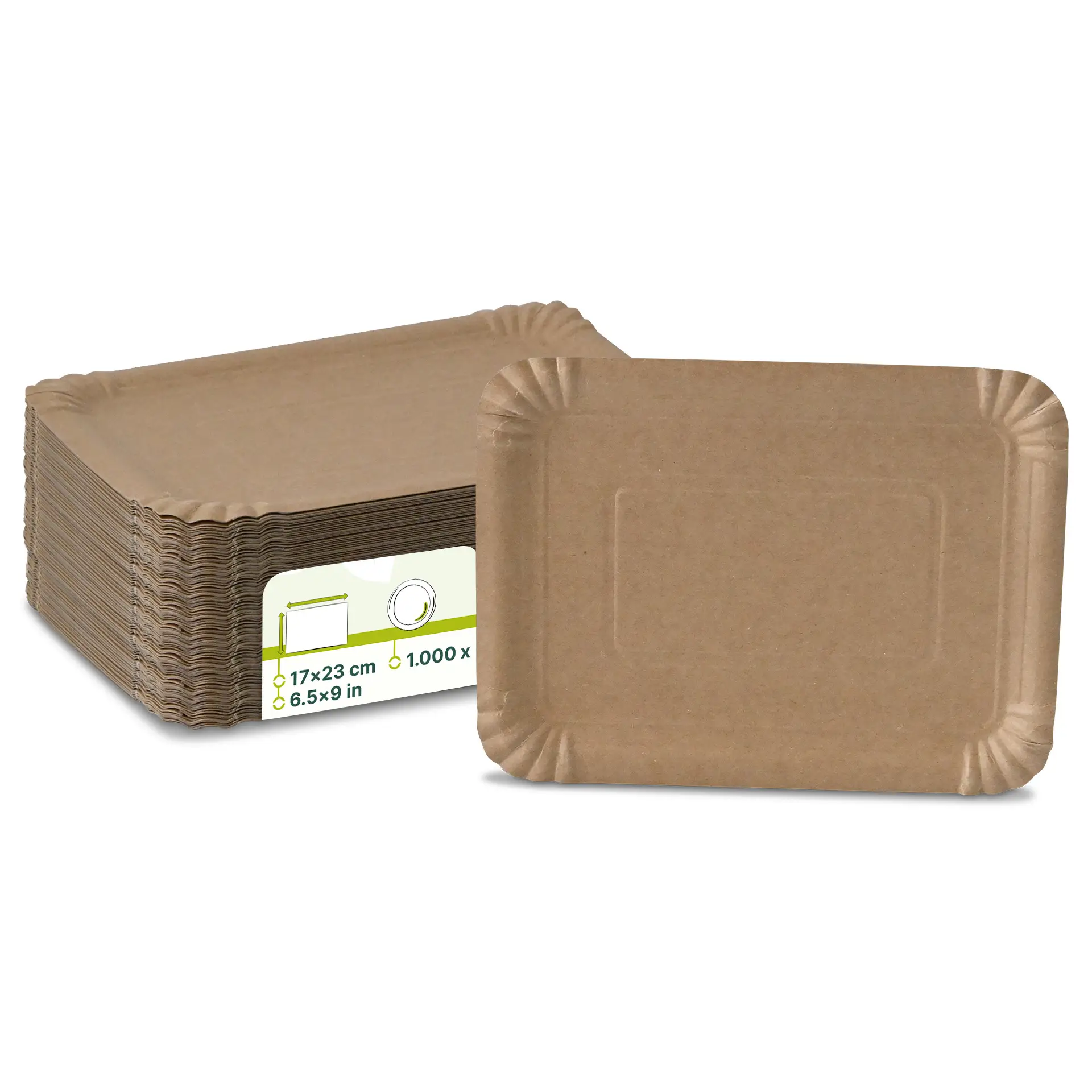 Paper plates 17 x 23 cm, brown, rectangular Paper plates 17 x 23 cm, brown, rectangular