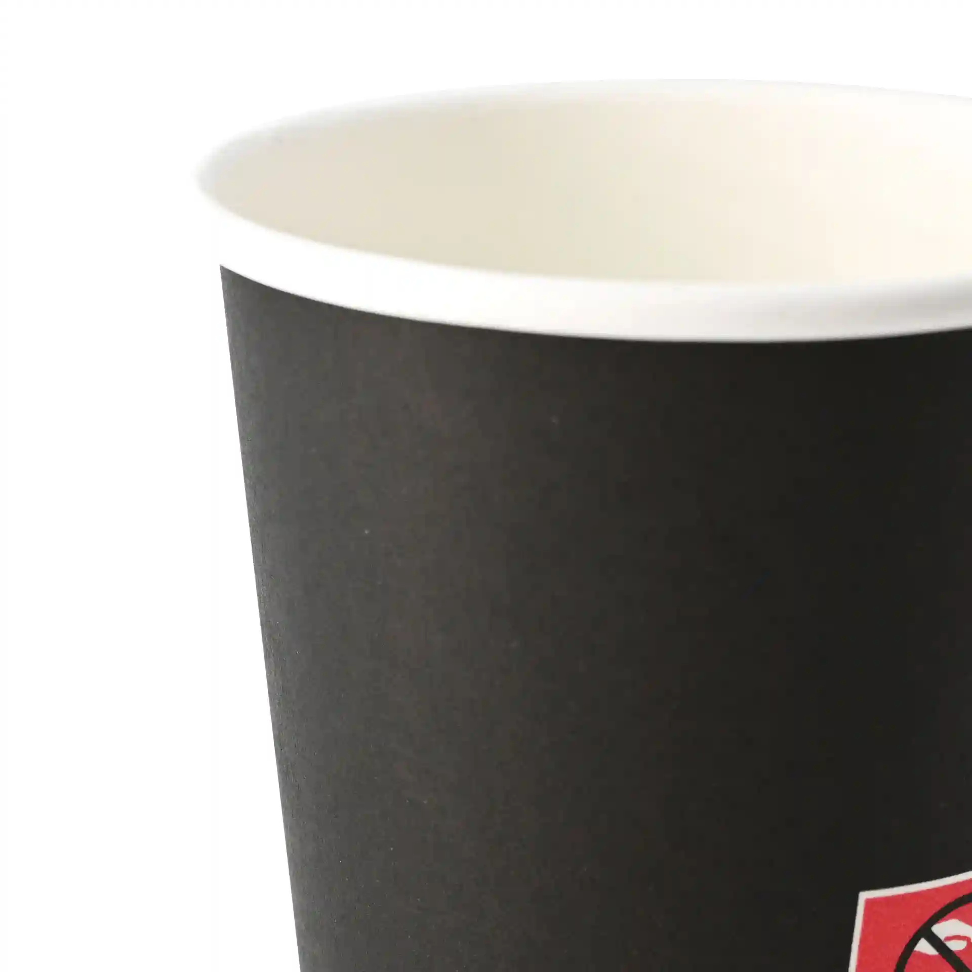 Black paper cup with a white interior, single wall, 100 ml capacity, and a diameter of 62 mm.