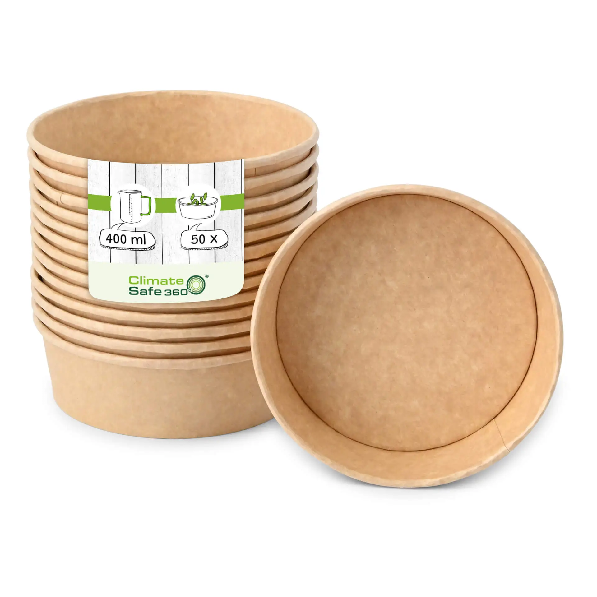 Paper bowls (coated) / Salad bowls 400 ml, Ø 150 mm, brown, round (650 ml max. volume)
