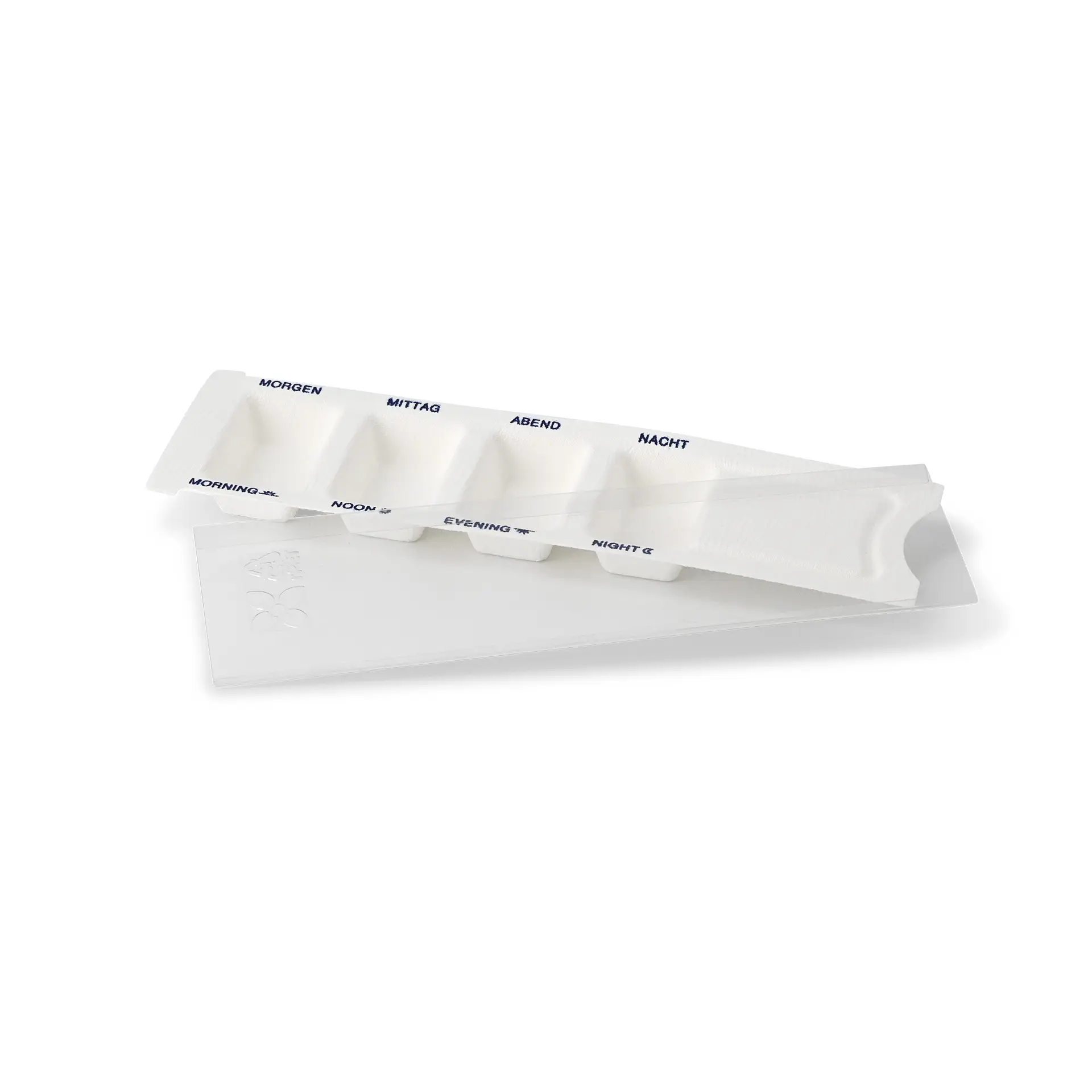 Plant fibre medication dispenser 6 x 22 x 1 cm, 4 chambers, rPET sliding lid dhy05070-medikamenten-dispenser-aus-pflanzenfasern-6-x-22-x-1-cm-4-kammern-rpet-schiebedeckel-2