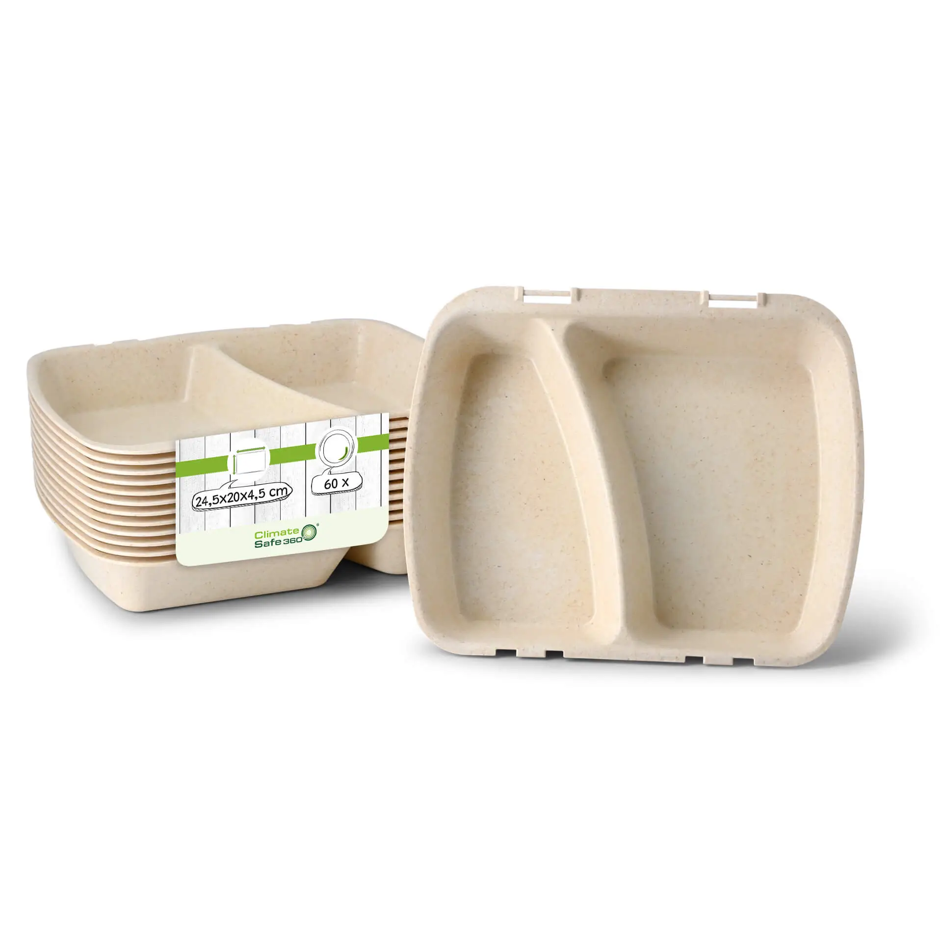 Reusable meal containers "merways Box" 24.5 x 20 x 4.5 cm, 2 compartments, HP4/2, cashew / creamy white dfc00843-mehrweg-menue-behaelter-merways-box-245-x-20-x-45-cm-2-kammern-hp42-cashew-creme-weiss