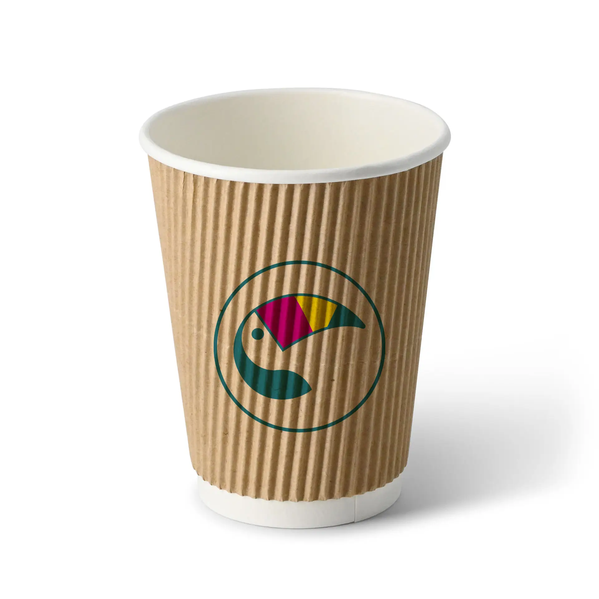 Ribbed cup printed, 300 ml / 12 oz, brown / white, PE-coated