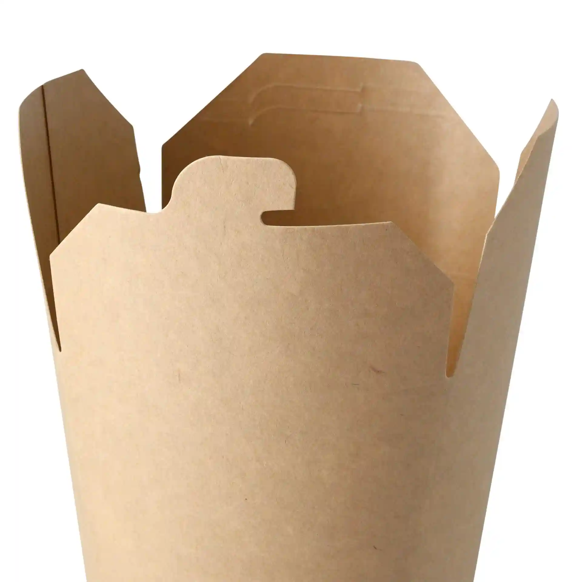 Brown cardboard noodle box with an open top and flared edges, designed for 800 ml capacity.