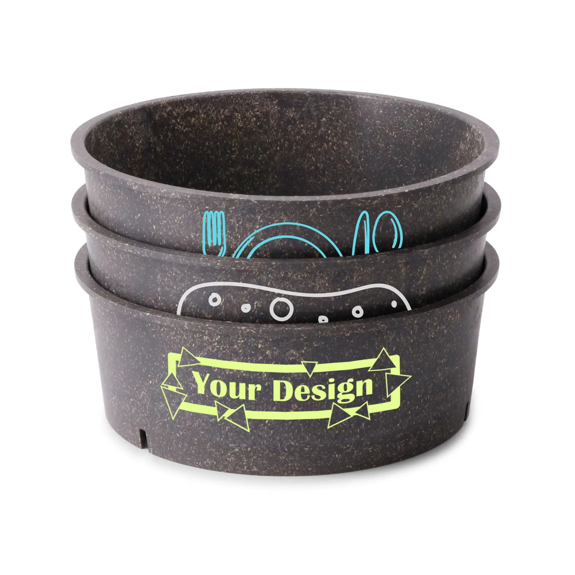 Reusable bowl printed, 1000 ml, grey