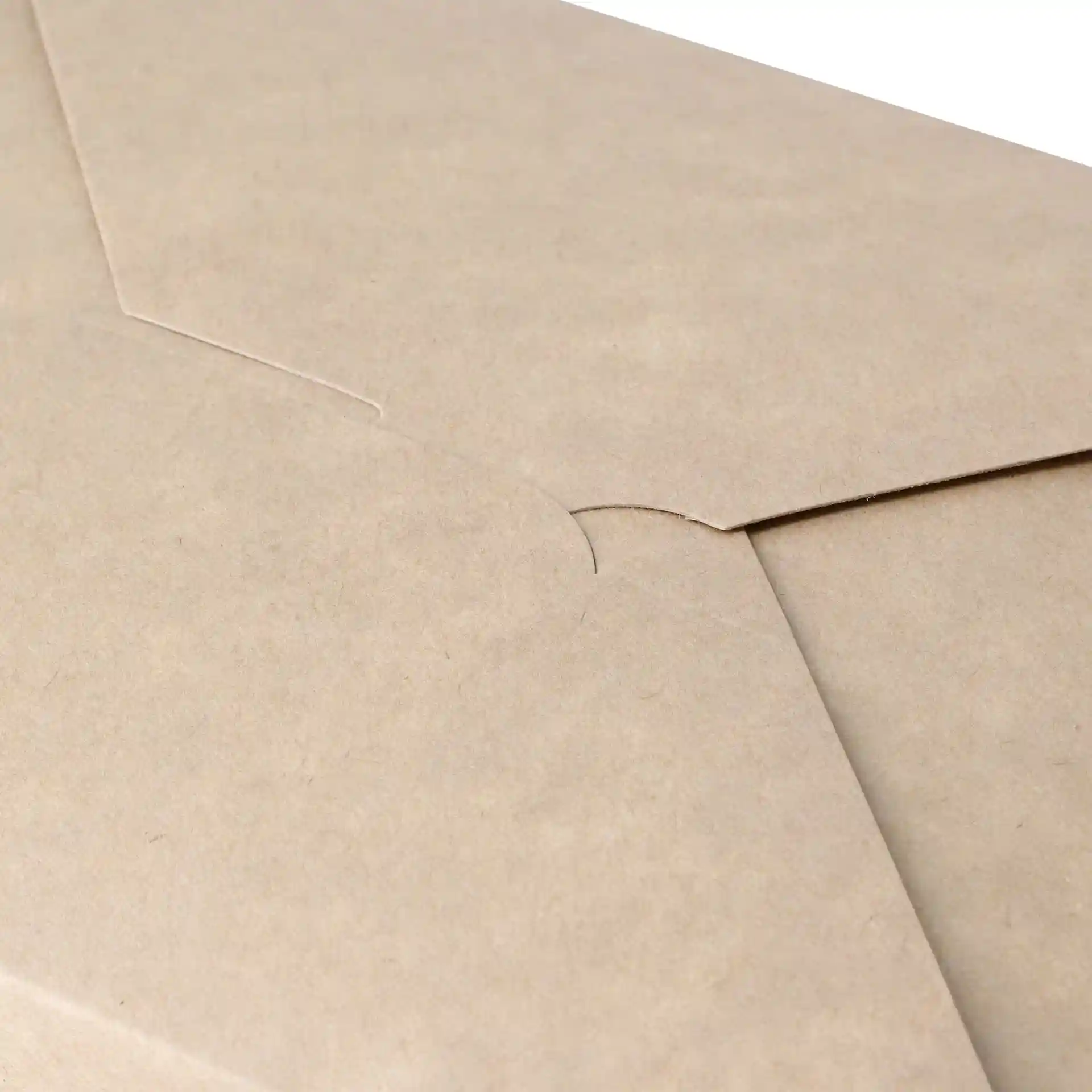 Brown cardboard take-away box with a rectangular shape and a flap closure.
